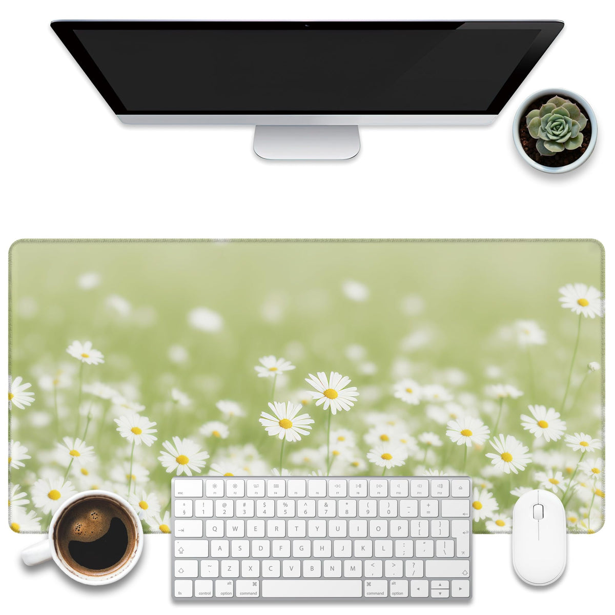 KOAIWPAE Desk Mat, Green Daisy Flowers Desk Pad, Chamomile Flowers Large Gaming Mouse Pad