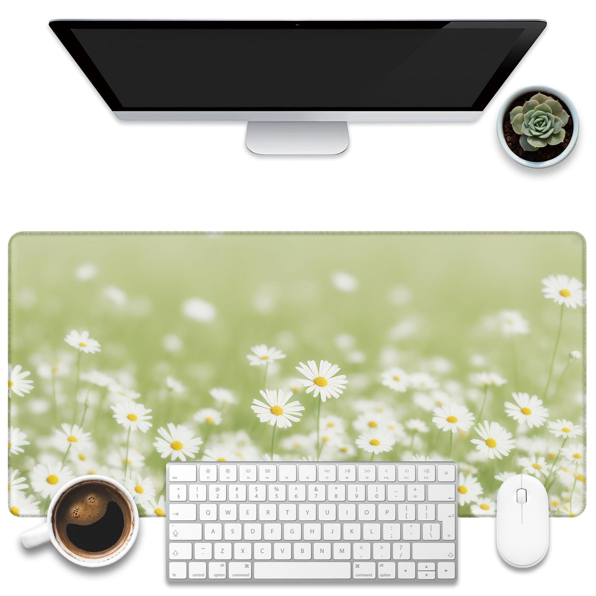 KOAIWPAE Desk Mat, Green Daisy Flowers Desk Pad, Chamomile Flowers Large Gaming Mouse Pad