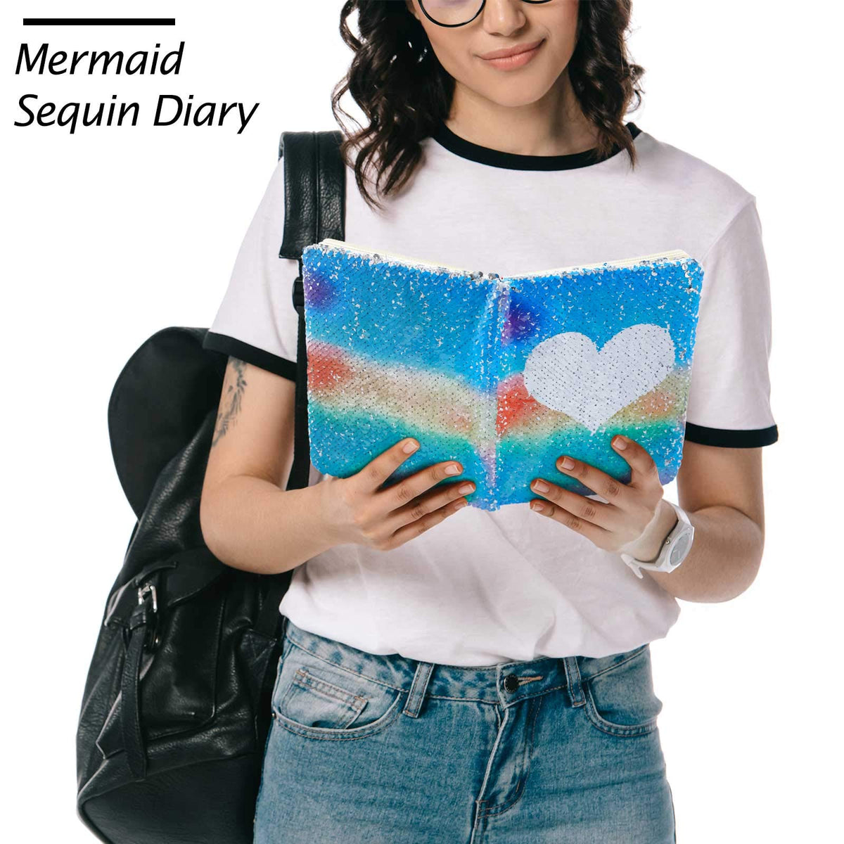 Outus 4 Pcs Sequin Girls Journal Valentines Journal Gift with Color Gel Ink Pens Glitter Notebook