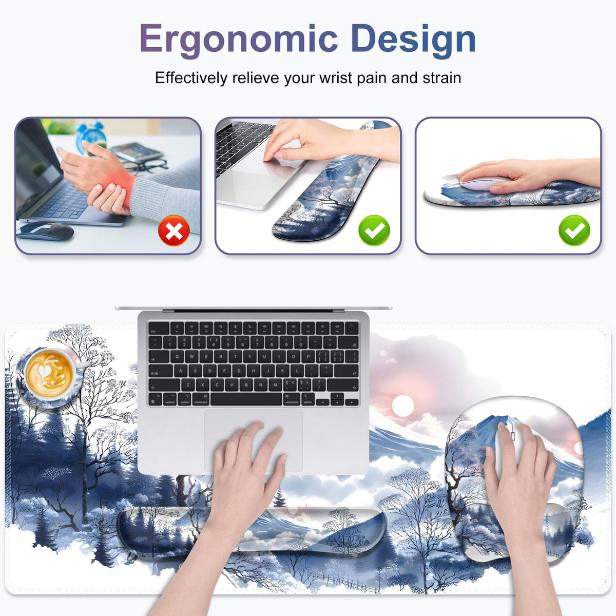 4 in 1 Large Mouse Pad, Keyboard Wrist Rest Set, Ergonomic Mouse Pad with Wrist Support, Desk Mat