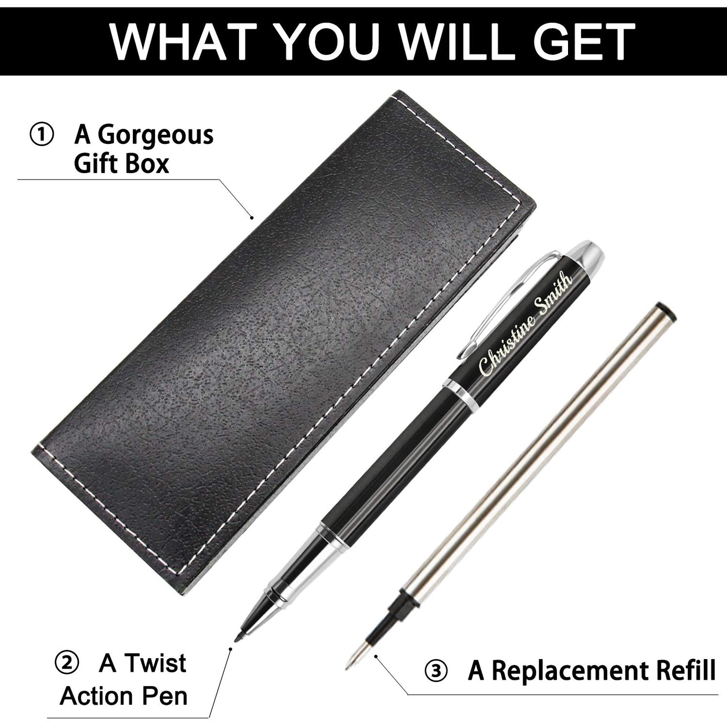 Amlion Personalized Pens Custom Engraved Pen with Name, Refillable Medium Refill, Personalized