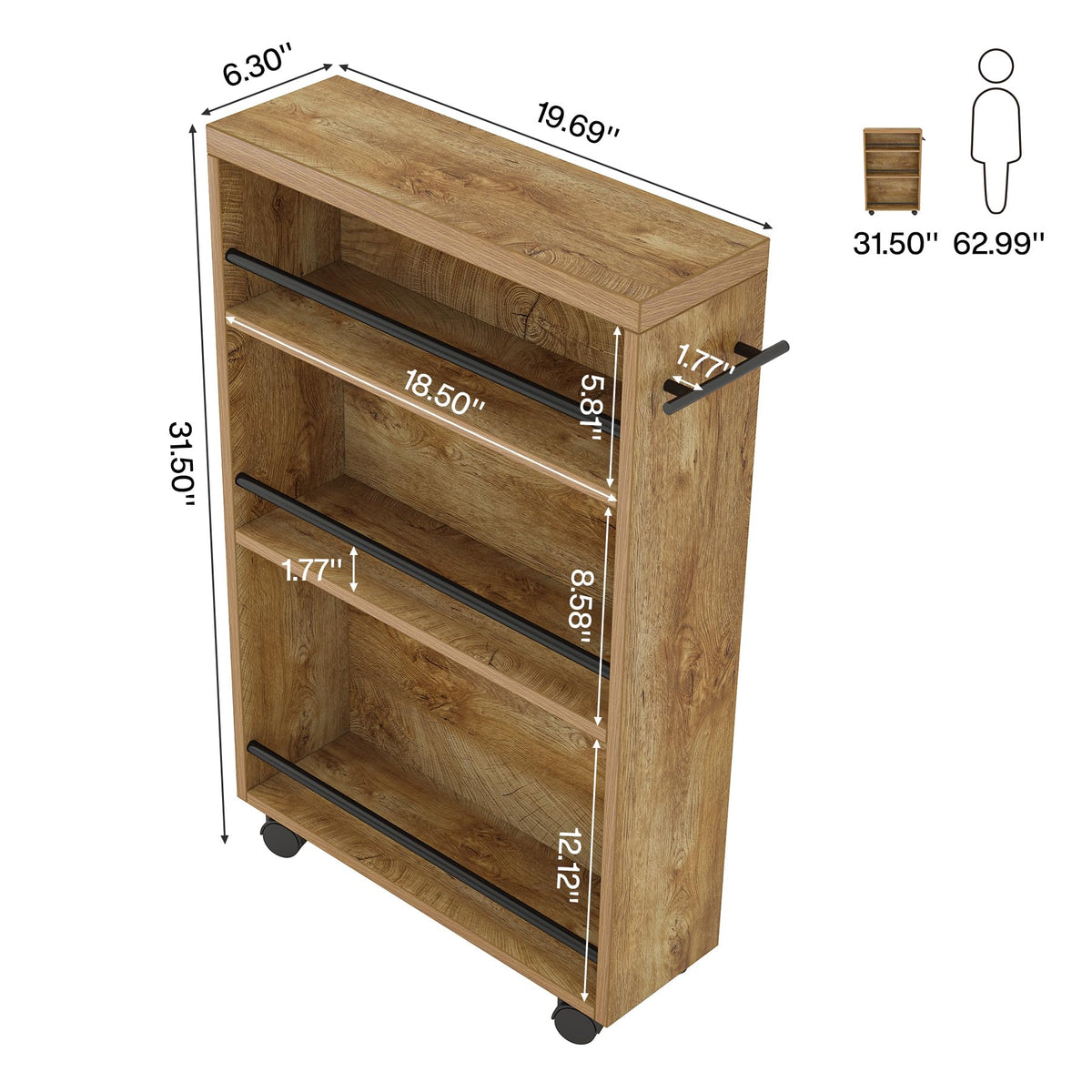 Tribesigns Slim Storage Cart, Rolling Narrow Kitchen Cart on Wheels for Small Place, 4-Tier Slide