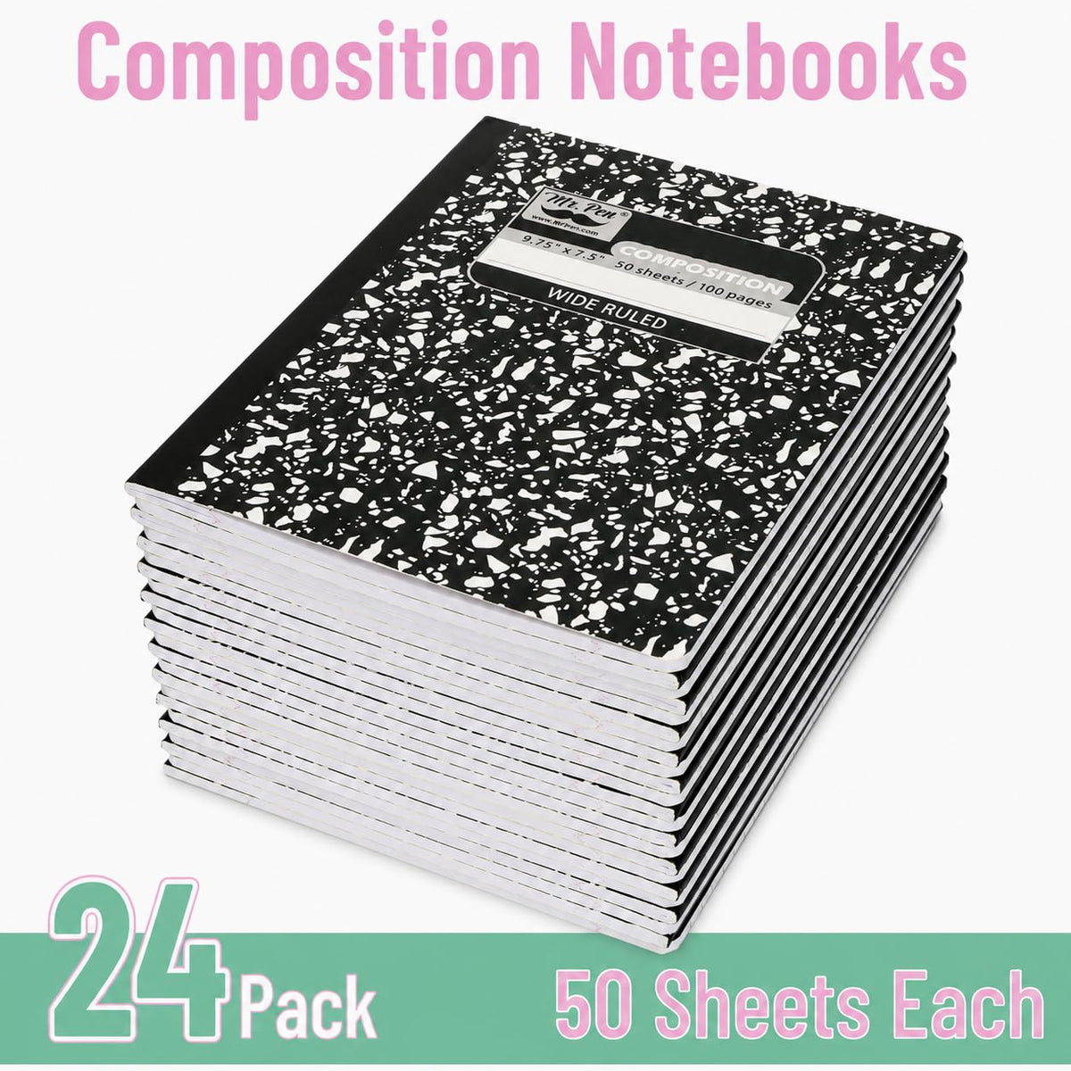 Mr. Pen- Composition Notebooks Bulk, 24 Pack, 50 Sheets, 9.75" x 7.5"