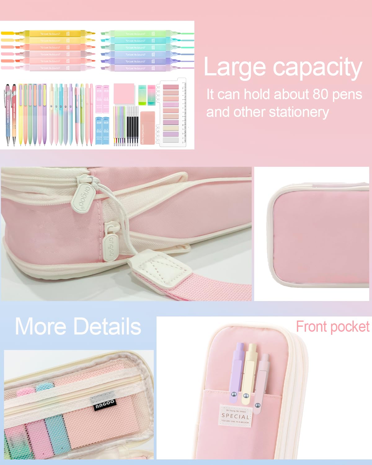 JIZHIYUAN 53PC Aesthetic School Supplies with Pink Pencil Case for Students