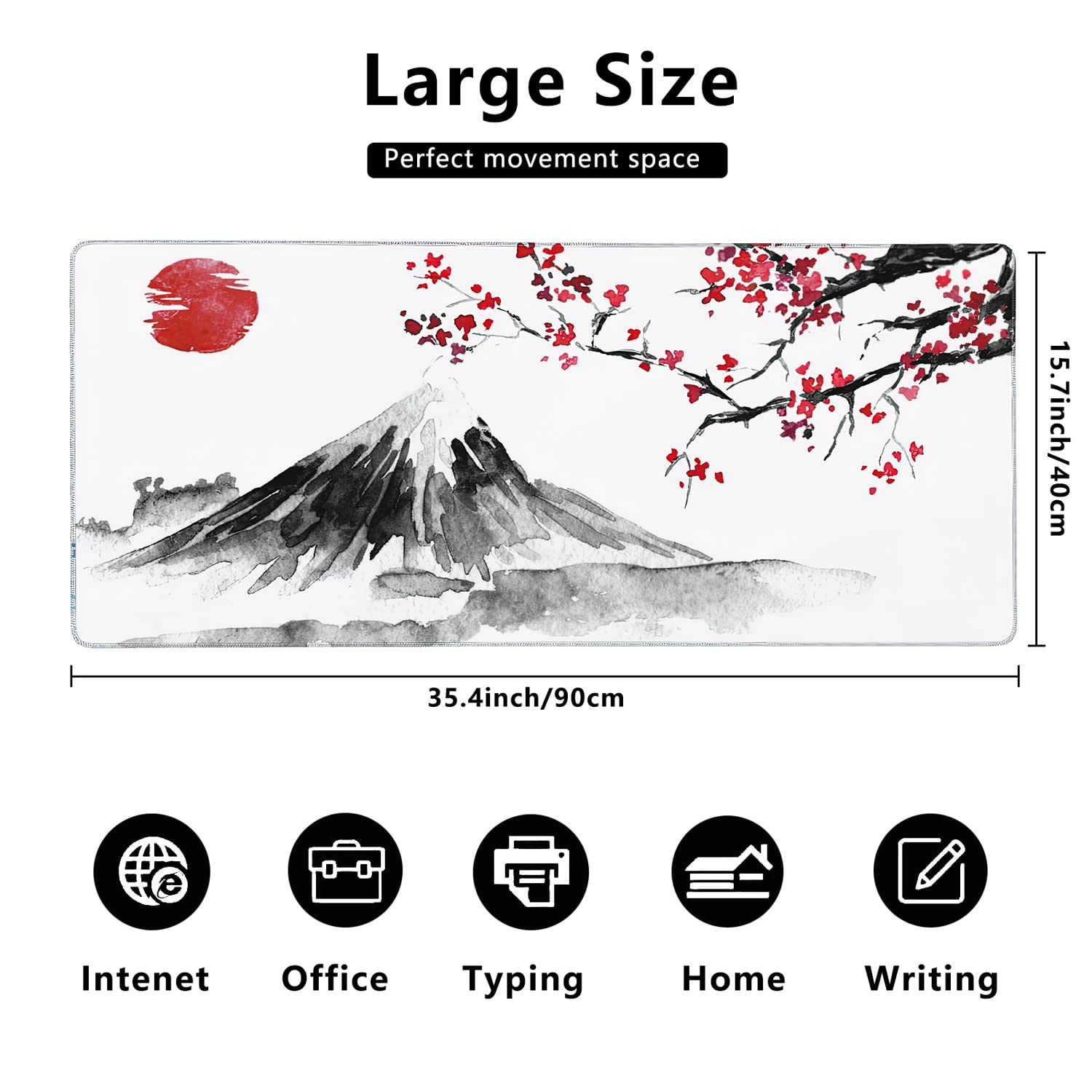 Japan Traditional Sumi-e Painting Extended Gaming Mouse Pad Large Desk Mat with Non-Slip Rubber
