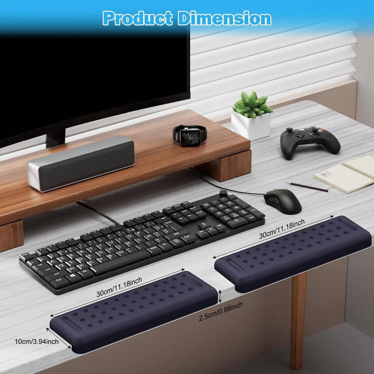 Leolee L-Shaped Desk Elbow Pads for Desk, Deep Blue Memory Foam Arm Rest
