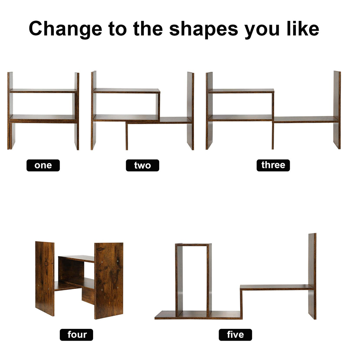 Sorfity Expandable Wood Desktop Bookshelf Desktop Organizer Office Storage Rack Wood Display Shelf