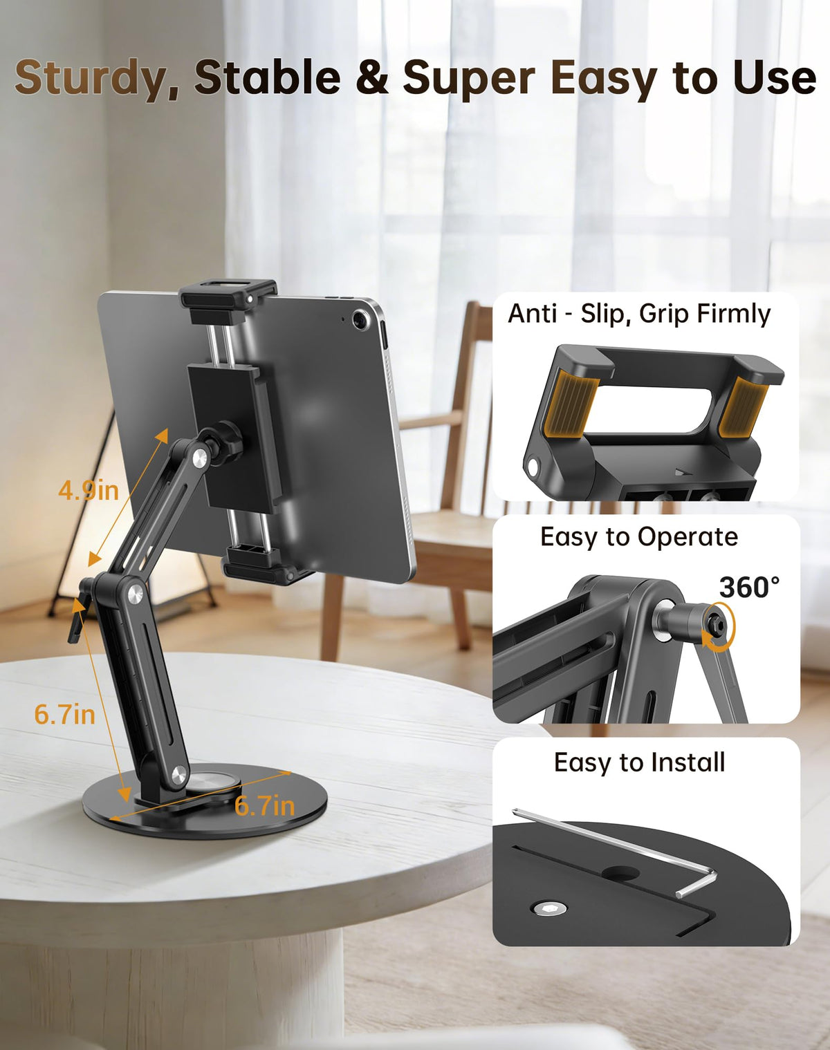 Feising Portable Monitor Stand Desk Holder- Large Clamp Support up to 12.9 14.6 15.6 18.5 inch 360°