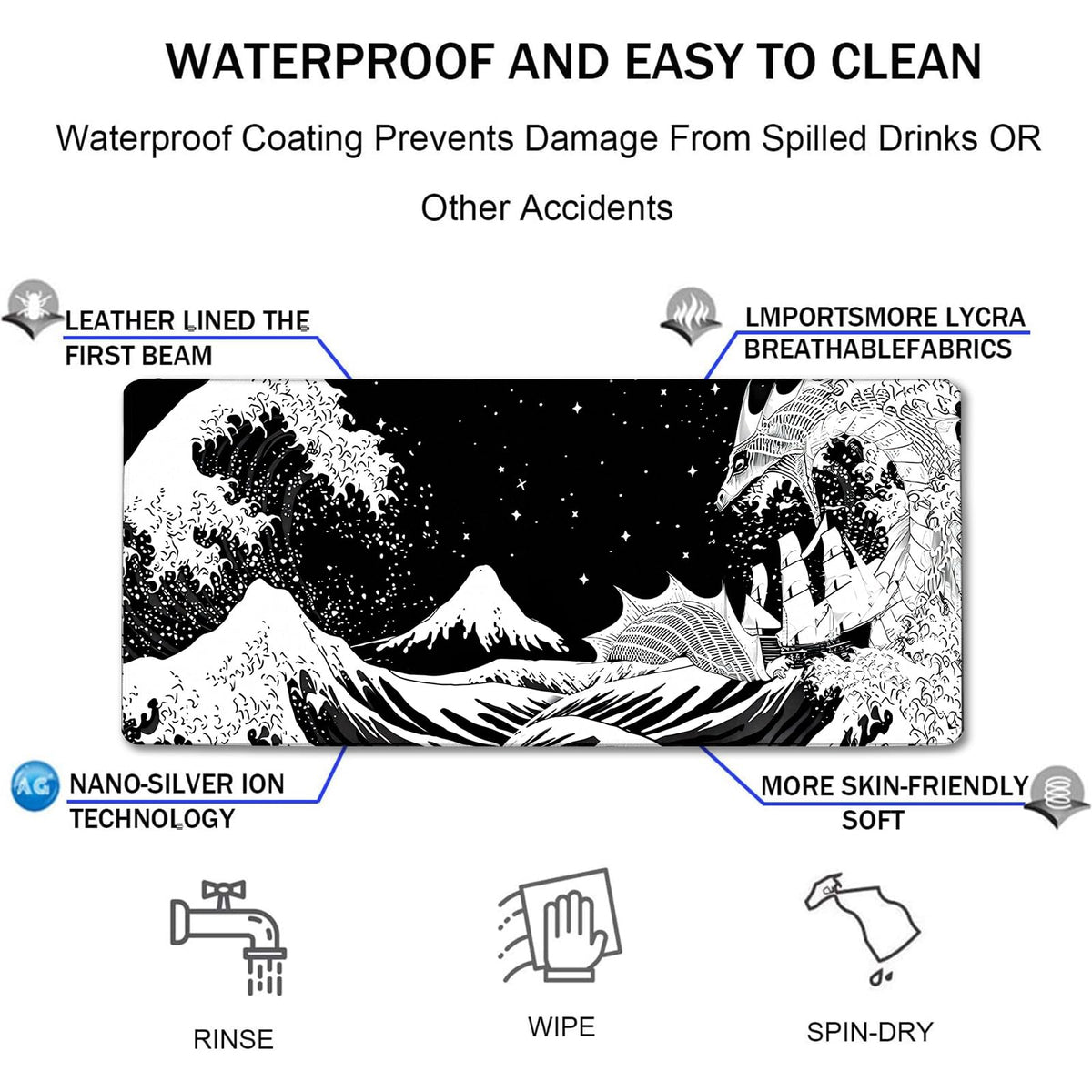 TEDNETGO Extra Large Mouse Pad, Gaming Mouse Pad, Waterproof Extra Large Mousepad with Stitched