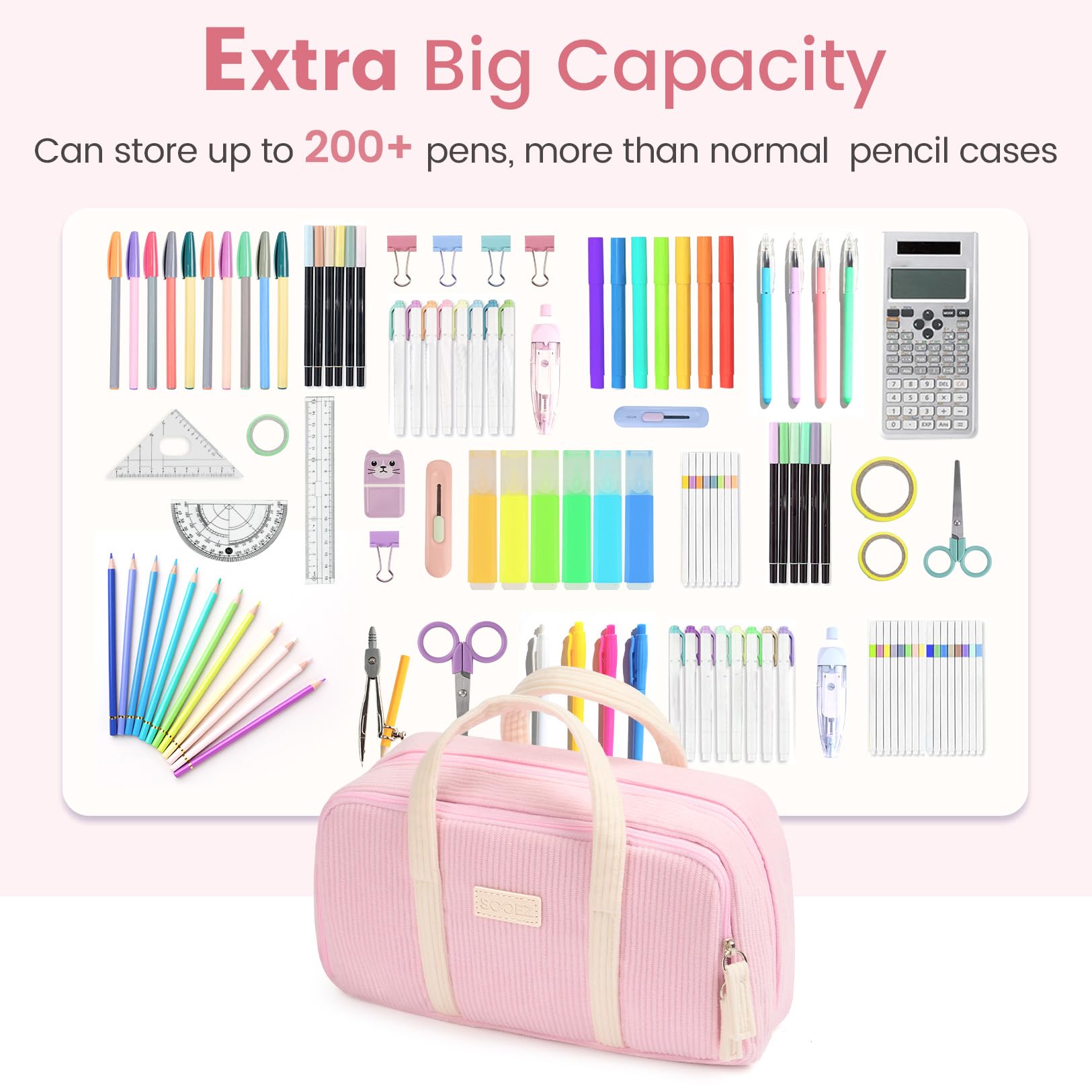 Sooez Large Pencil Case Pouch, Extra Big Pencil Bag with 5 Compartments
