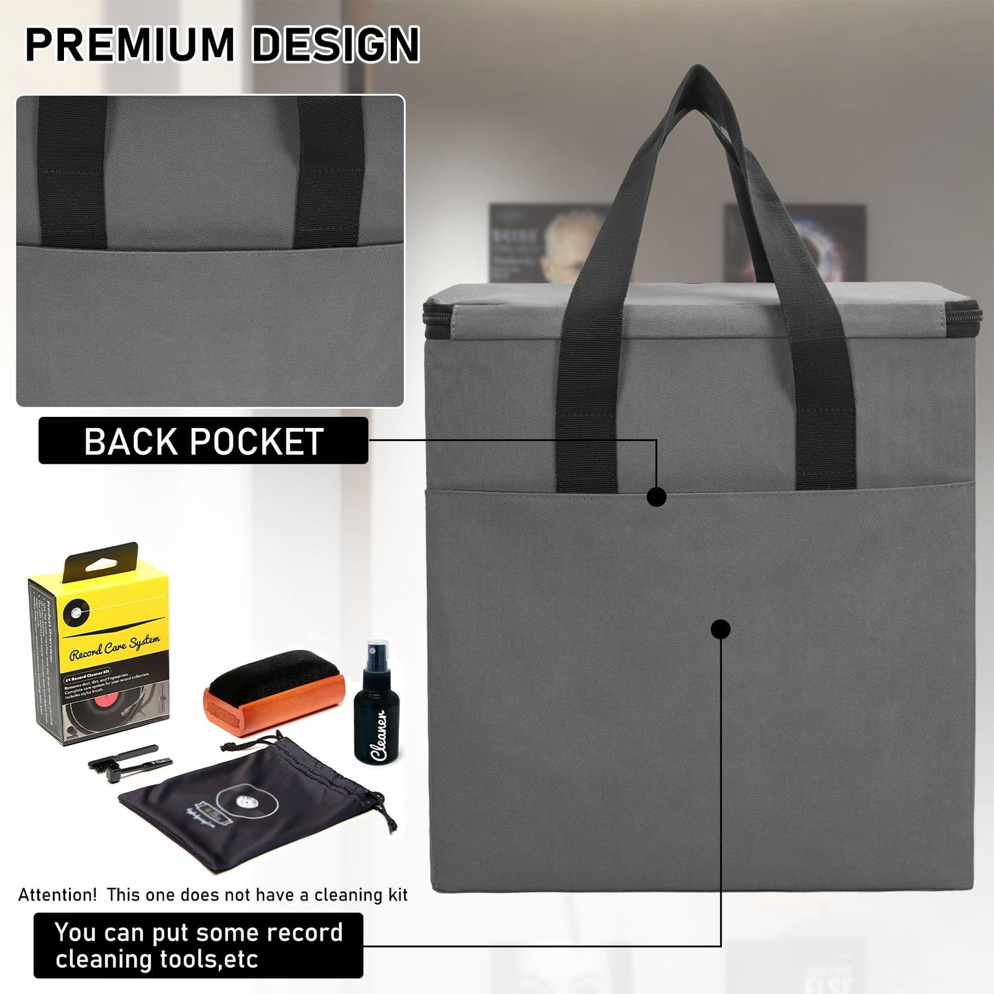 Vinyl Record Storage Box, Record Organizer Storage Bag Stores 35-50 LPs