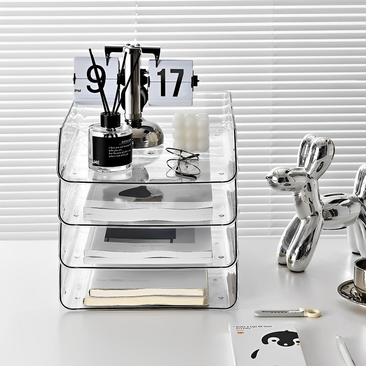 Gagee 2 Pack Paper Organizer for Desk,Clear Stackable Paper Sray Holder ﻿, Office Desk Organizer