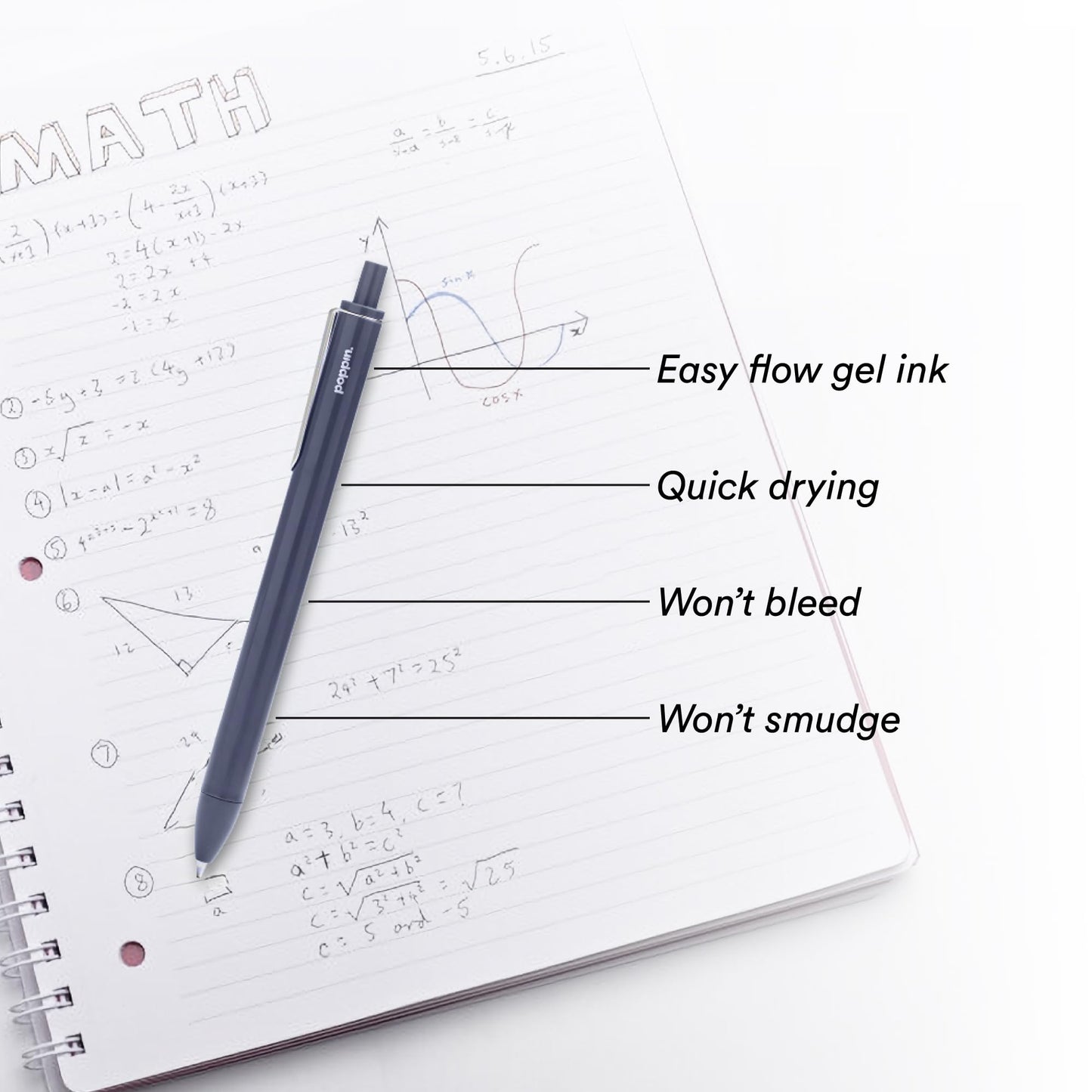Poppin Stylish Retractable Gel Pens - Fine Point, 0.7mm Tip Pens for Journaling, 12 Pack of