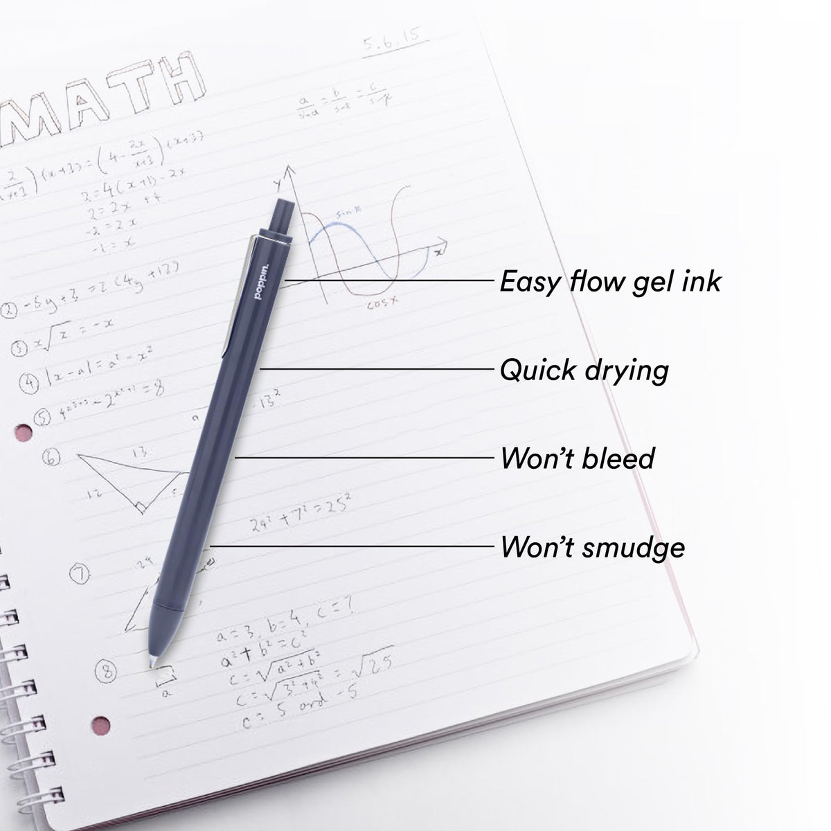 Poppin Stylish Retractable Gel Pens - Fine Point, 0.7mm Tip Pens for Journaling, 12 Pack of