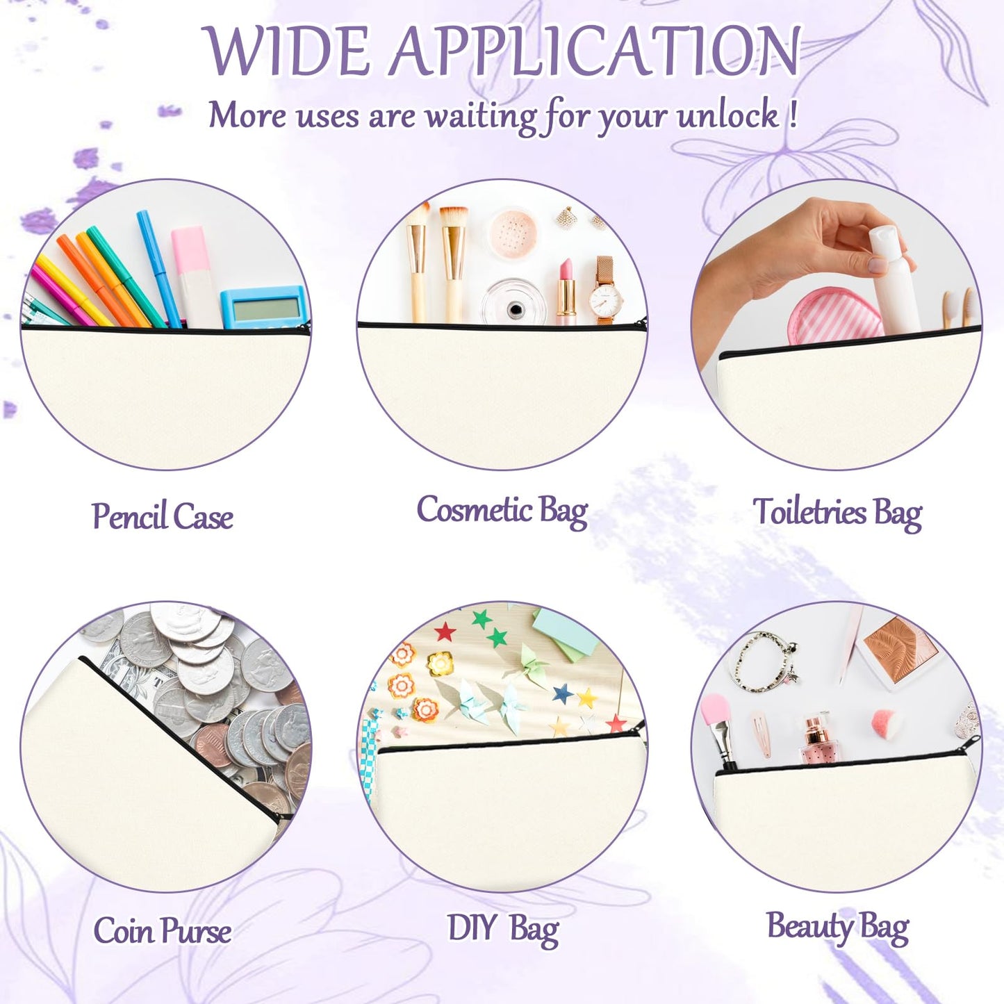 Legigo 20 Pack Blank Canvas Bag Zipper Pouch Makeup Bags Bulk - Multi-Purpose Canvas Pencil Pouch