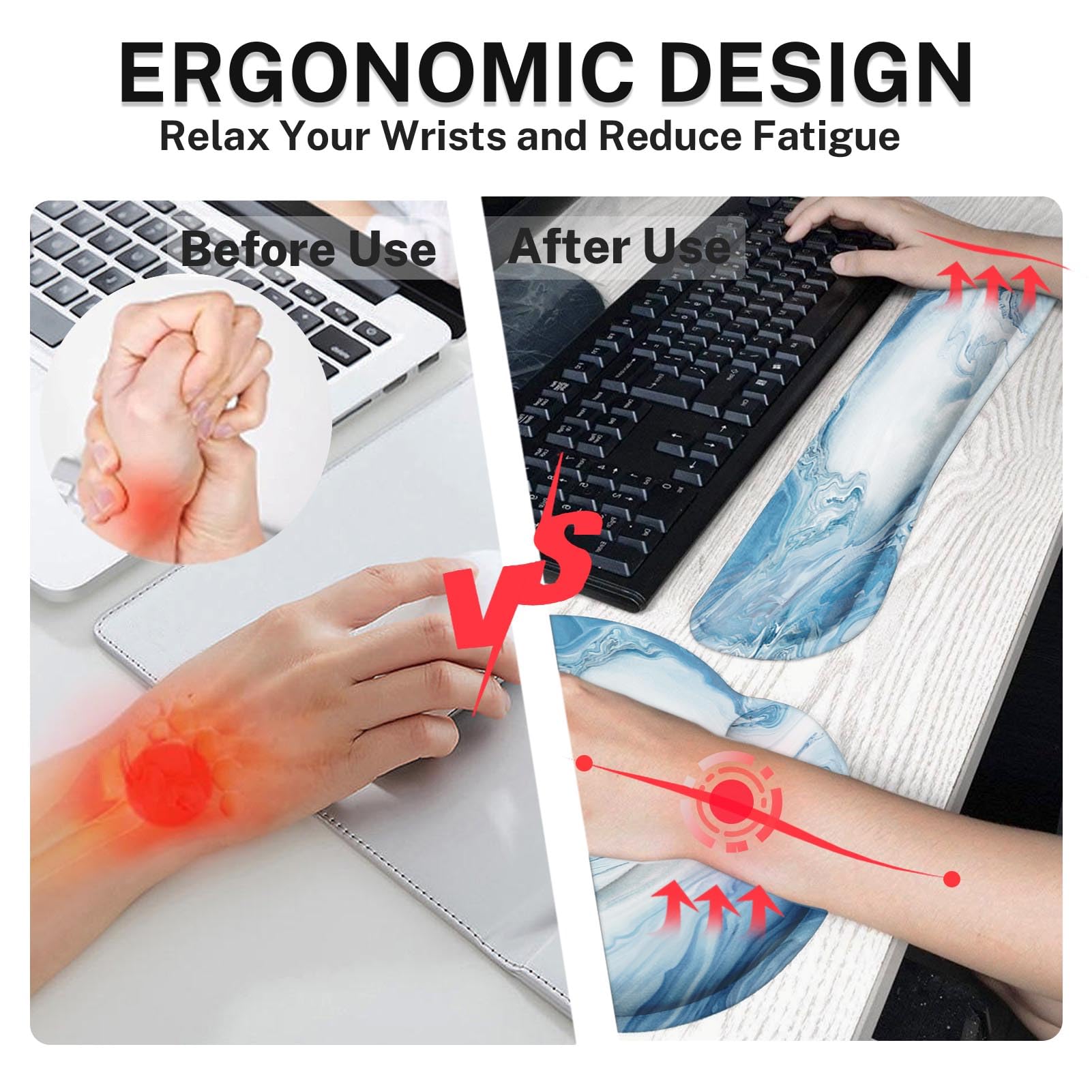 Arttown Keyboard Mouse Pad Set, 4 in 1 Desk Mat Set Marble Abstract