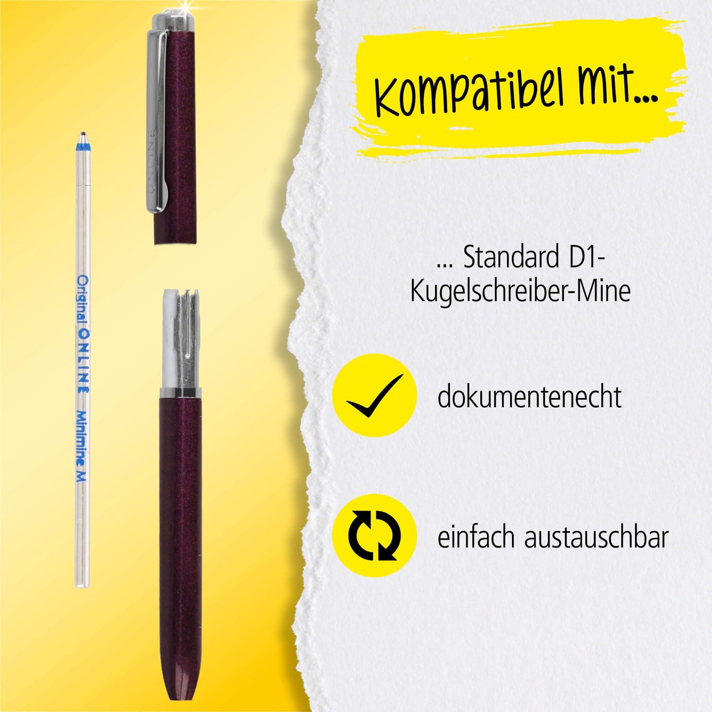ONLINE Lilac Mini Ballpoint Pen - Wallet with Twist Mechanism & Metal Clip I 8 cm Miniature