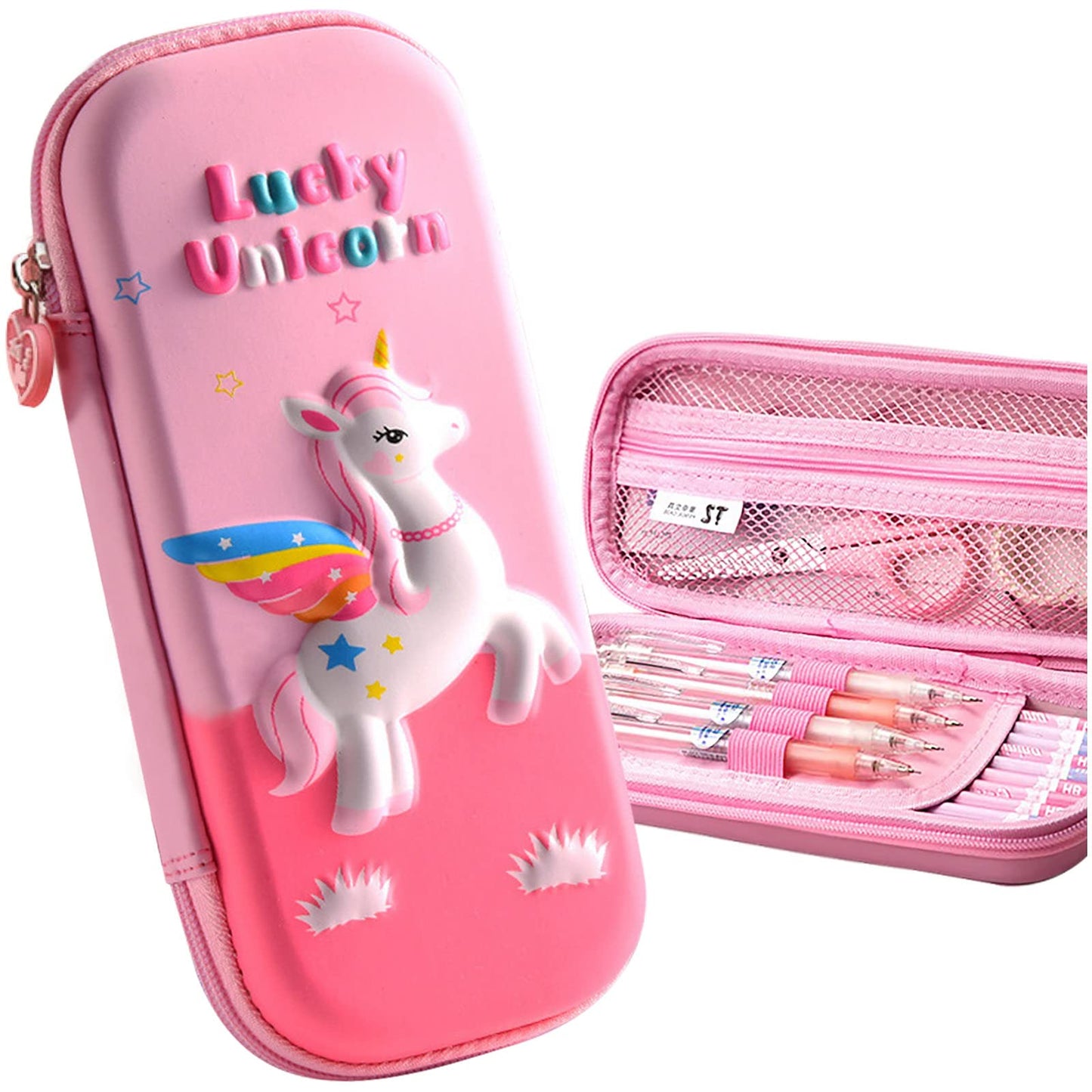 MCWTH Pencil Case for Kids Girls 3D Magical Horse Large Capacity Waterproof Pencil Box with