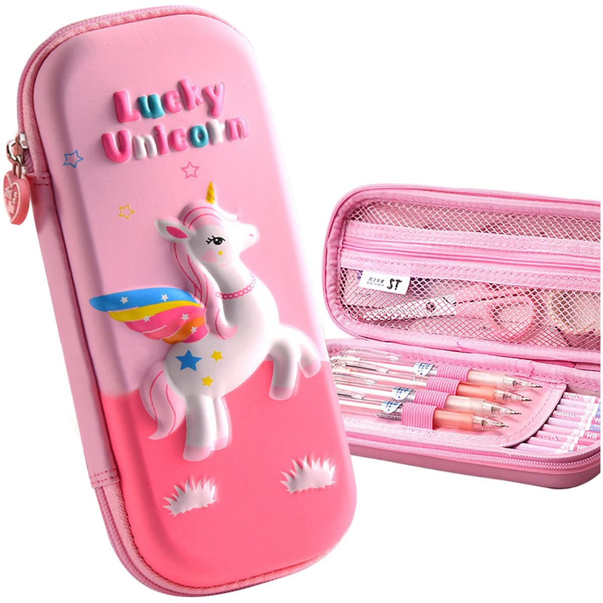MCWTH Pencil Case for Kids Girls 3D Magical Horse Large Capacity Waterproof Pencil Box with