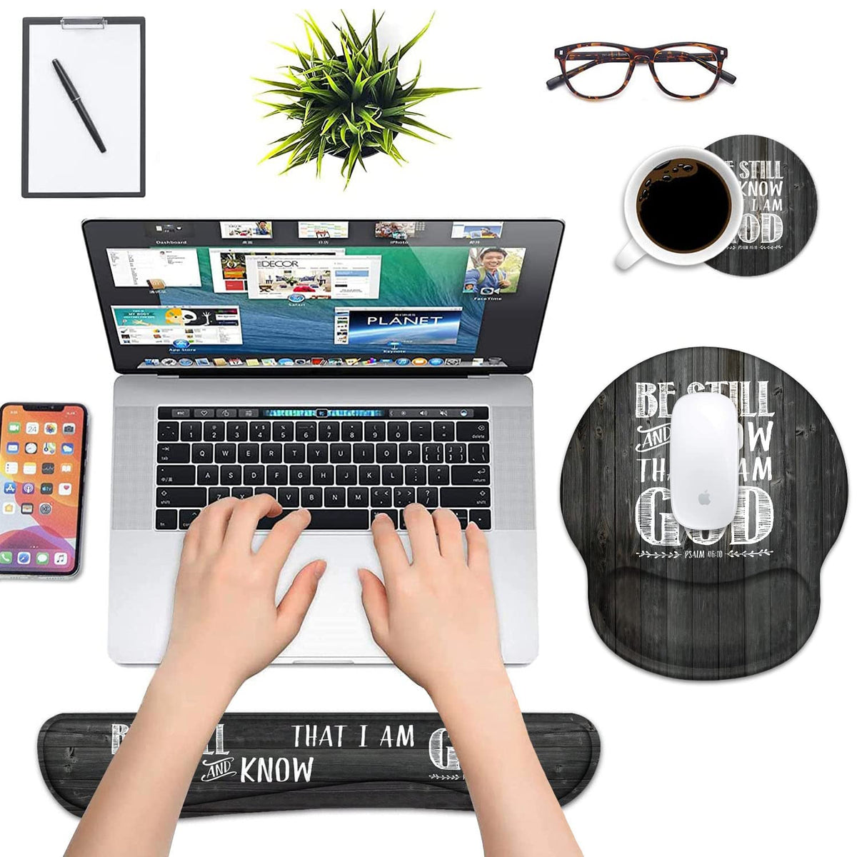 Keyboard Wrist Rest and Mouse Pad Wrist Support Set with Coasters, Ergonomic Gaming Mousepad
