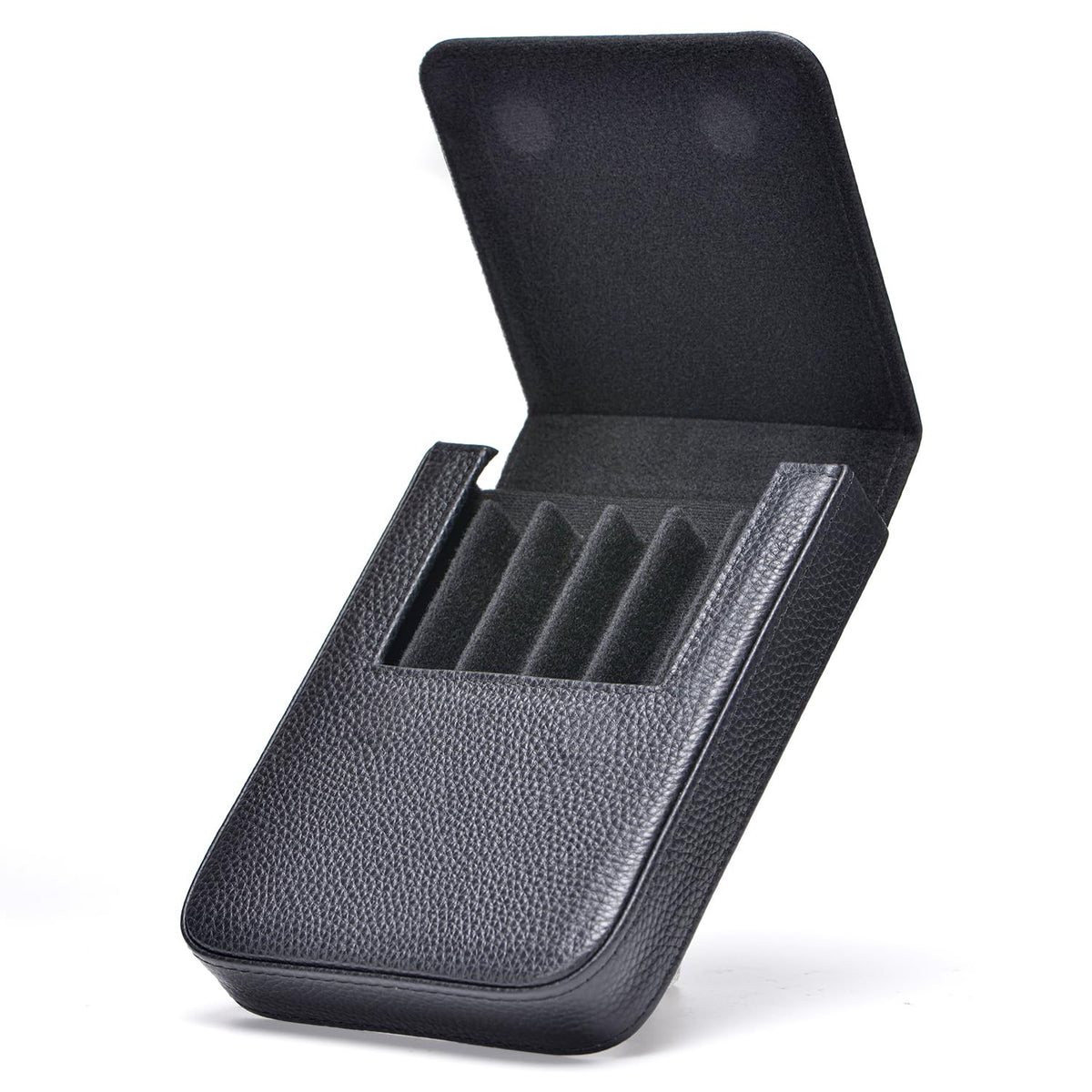 Lanxivi Genuine Leather Fountain Pen Case 6 Slot Black Leather Organizer, Portable Pen Bag Pouch