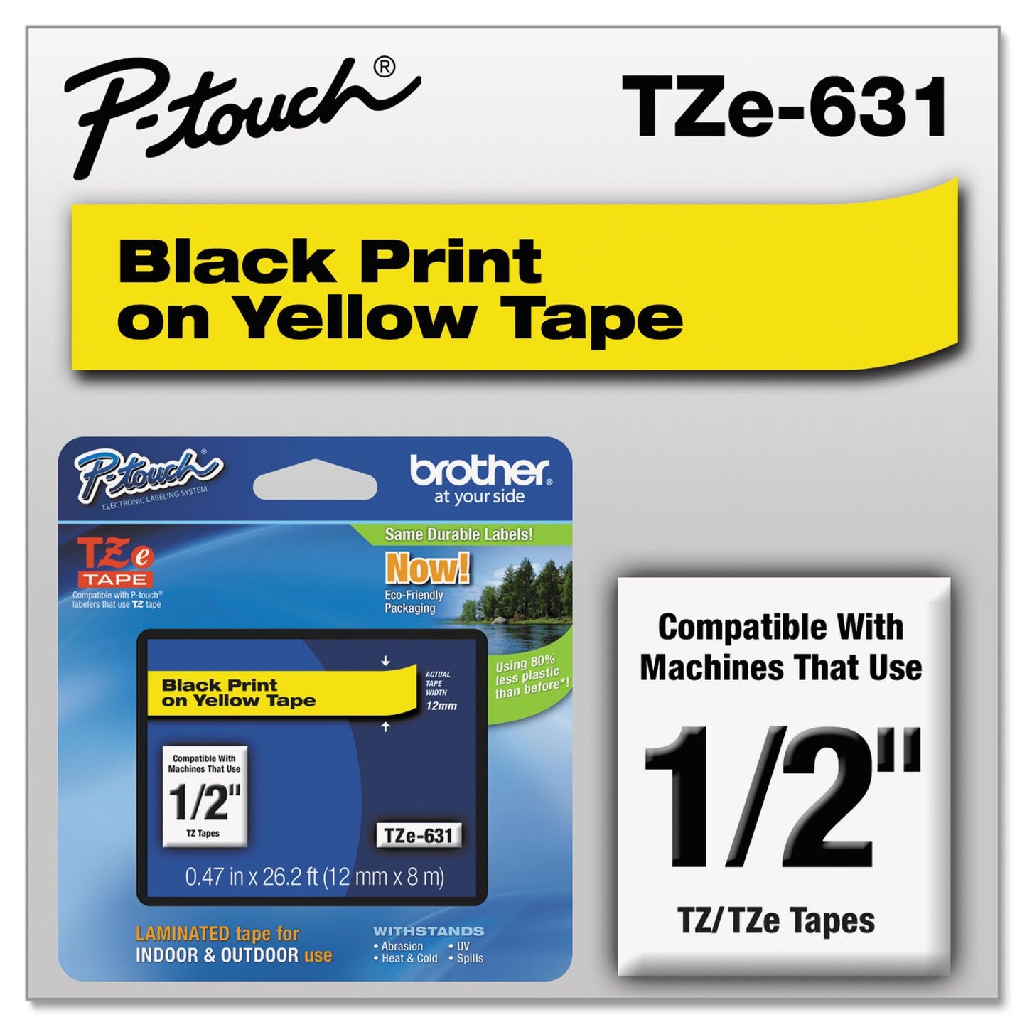 Brother Genuine P-Touch TZE-631 Tape, 1/2" (0.47") Standard Laminated P-Touch Tape, Black on