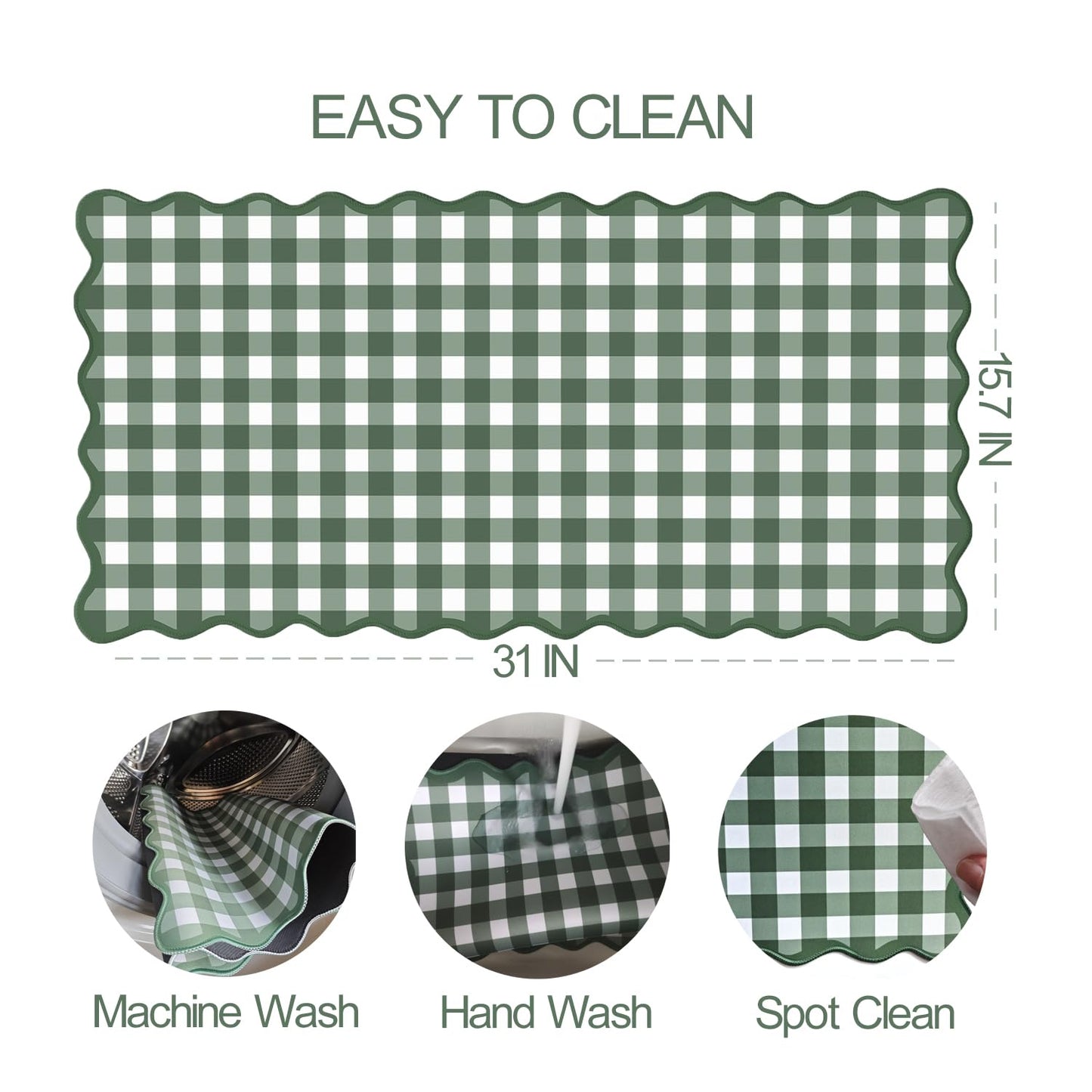 Forest Green Scalloped‌ Checkered Gingham Desk Mat Cute Pastel Large Mouse Pad Kawaii Cottagecore