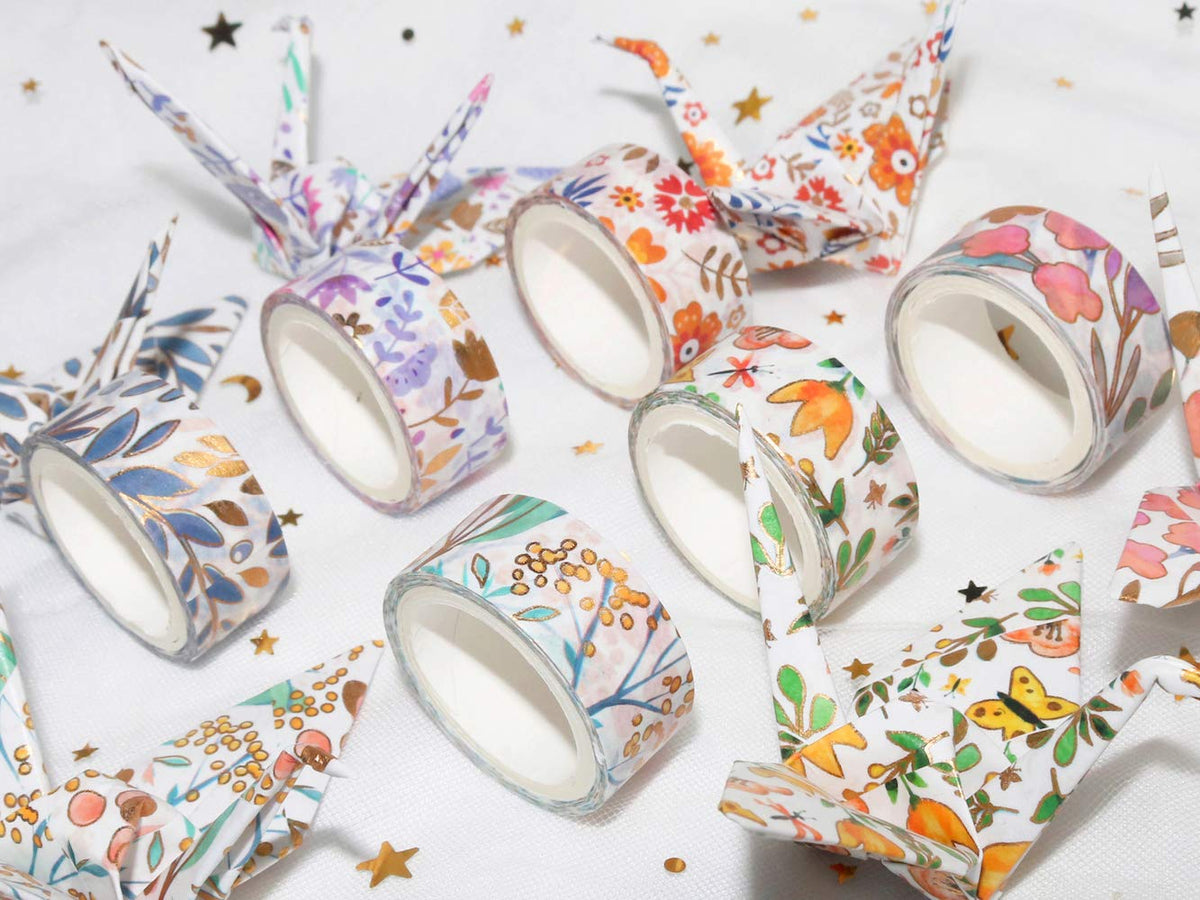 YUBBAEX Floral Gold Washi Tape Set VSCO Foil Masking Tape Decorative for Arts, DIY Crafts, Journal