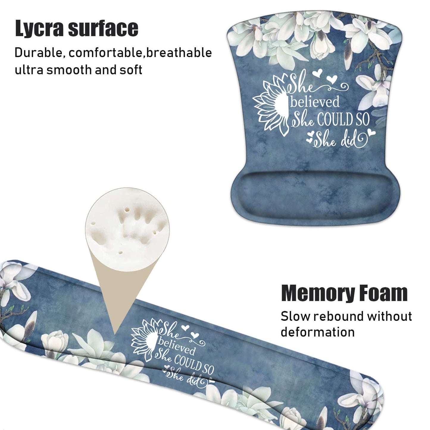Keyboard Wrist Rest and Mouse Pad Wrist Support Set with Coasters, She Believed She Could So She