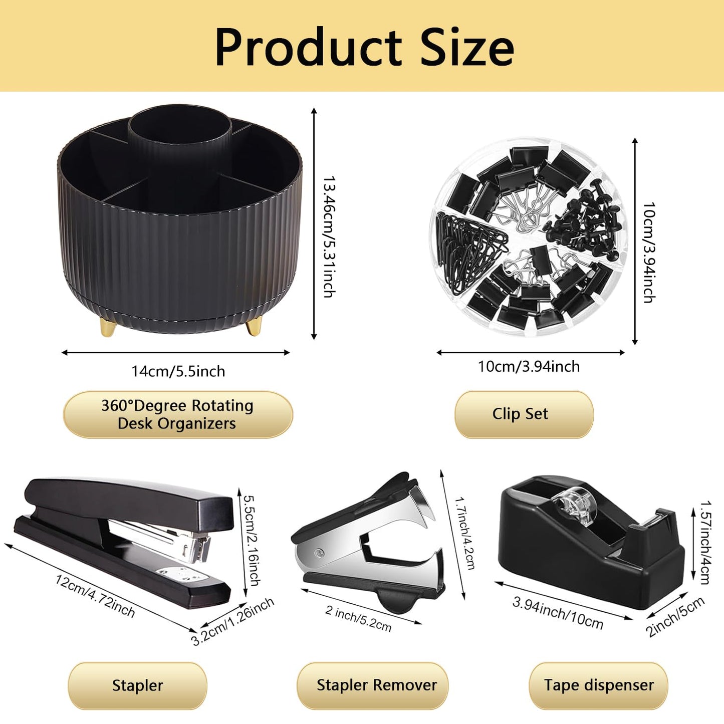 Office Supplies,Black Desk Accessories,Office Supplies Set,Desk Organizer,Stapler,Tape