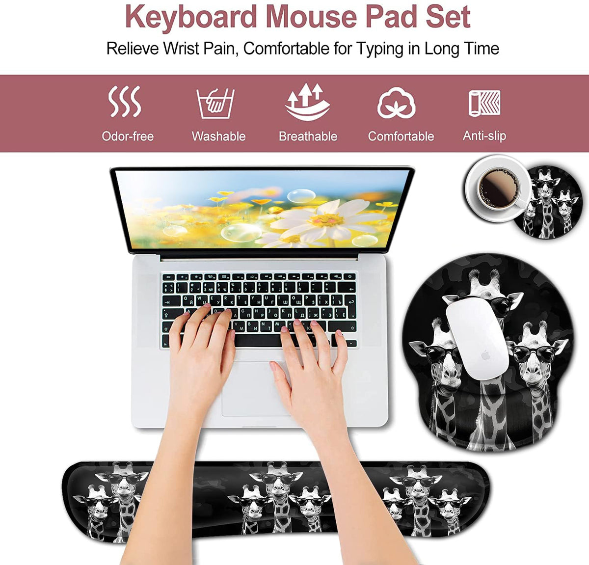 Computer Mouse Desk Pad, Mouse Pad Wrist Protector Printed with Cool Giraffes, Ergonomically