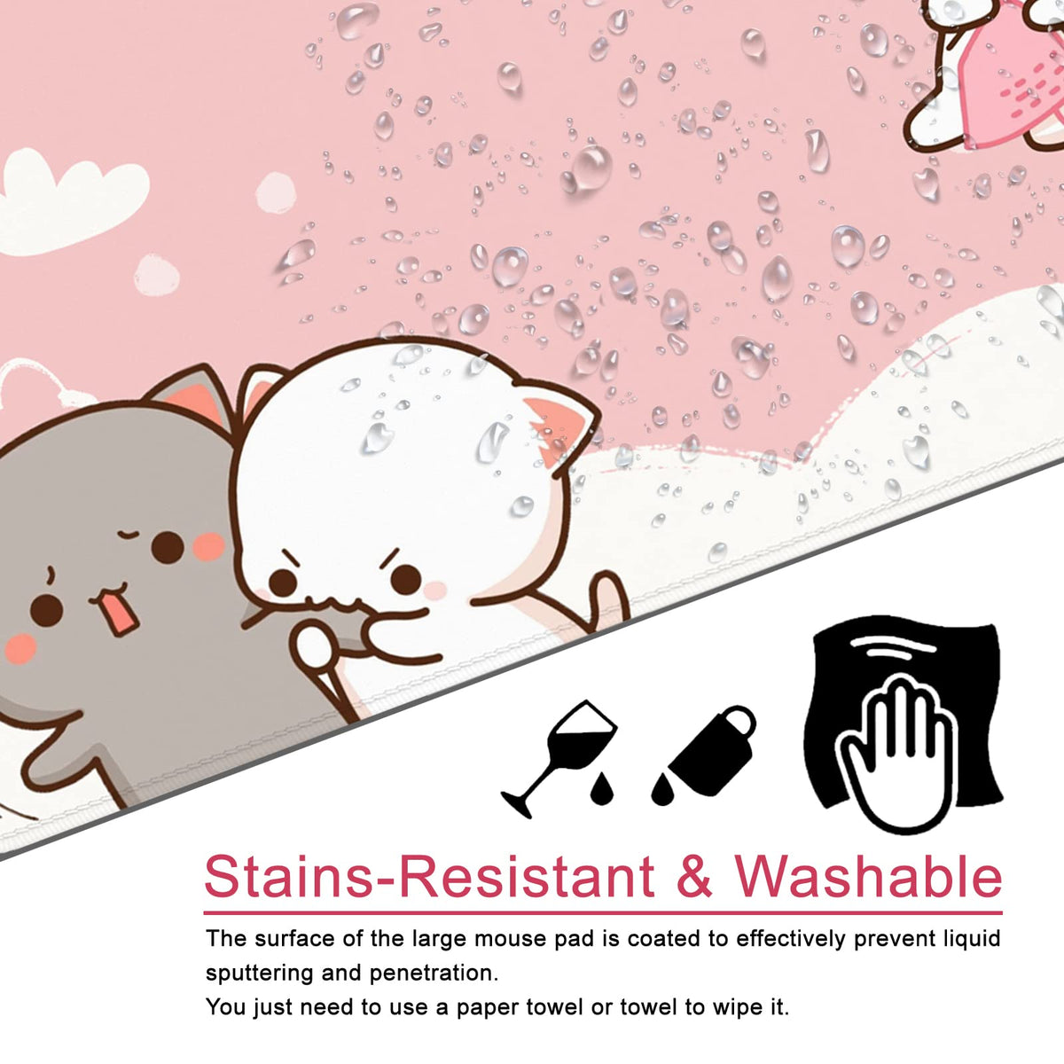 Pink Large Gaming Mouse Pad Kawaii Desk Pad XXL Cute Cat Mouse Mat 35x15.7x0.12 inch Desk