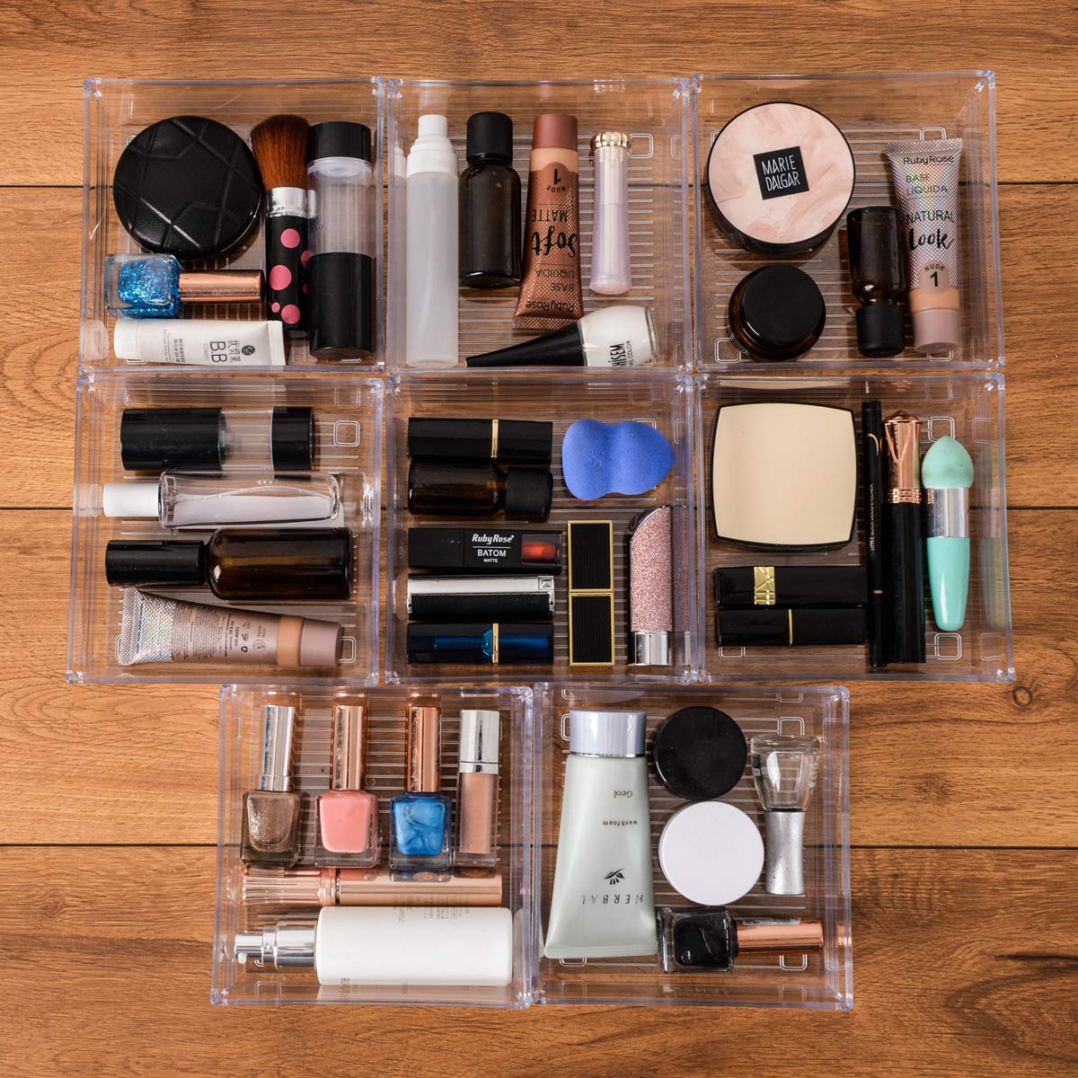 Backerysupply Clear Plastic Drawer Organizer Tray for Vanity Cabinet (6"×6"×2"，Set of 8),Storage