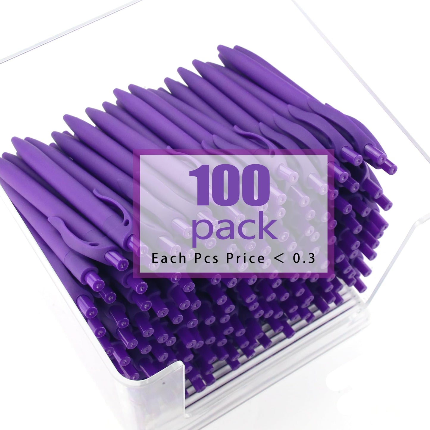 Deegtran Pens Bulk, 100 Pack No Bleed Purple Barrel Click Pens, Wholesale Retractable Ballpoint