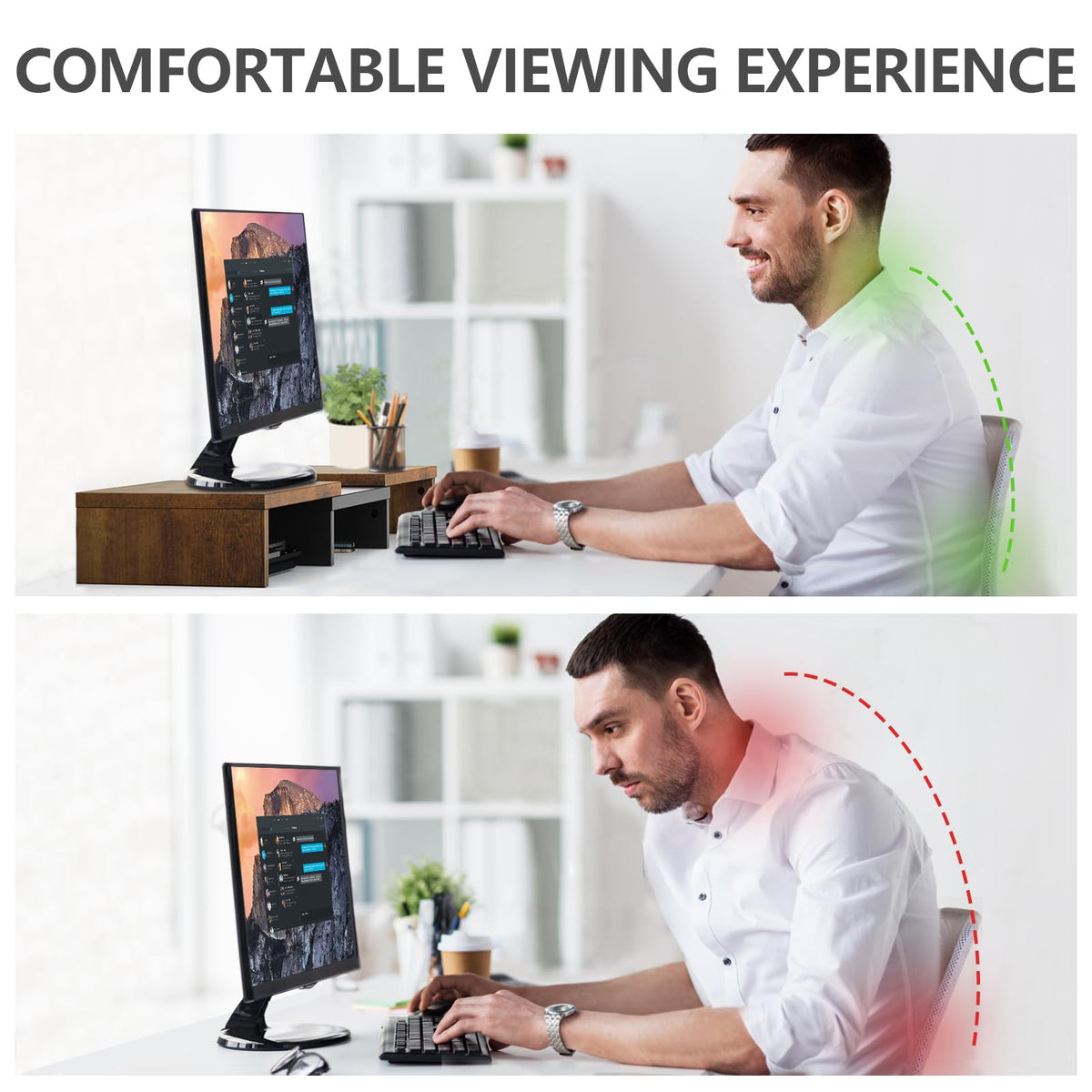 TAVR Dual Monitor Stand Riser, Wooden Computer Monitor Stand for 2 Monitors