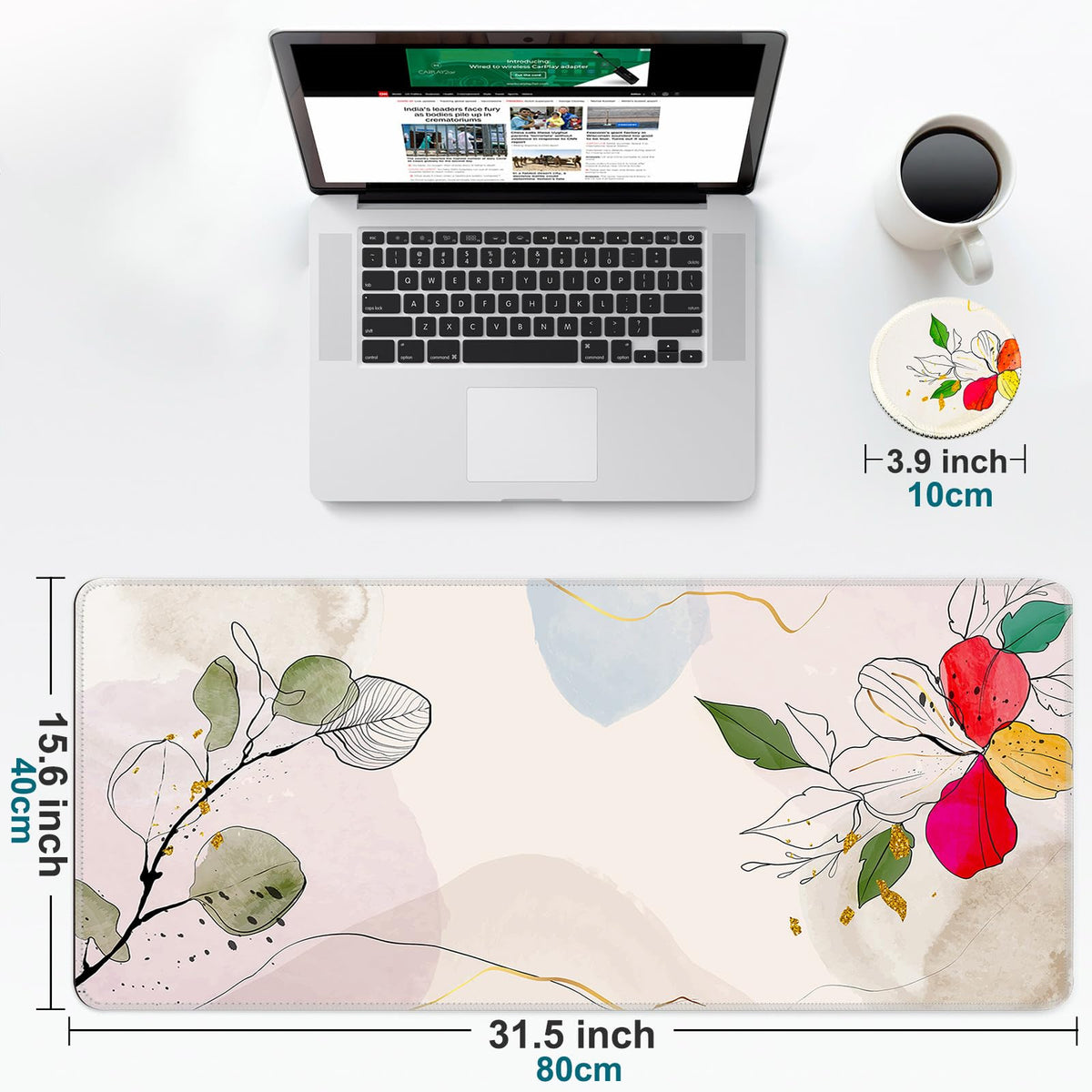 Large Gaming Mouse Pad with Coaster,Desk Matt for Desktop,Desk Mat-Flower