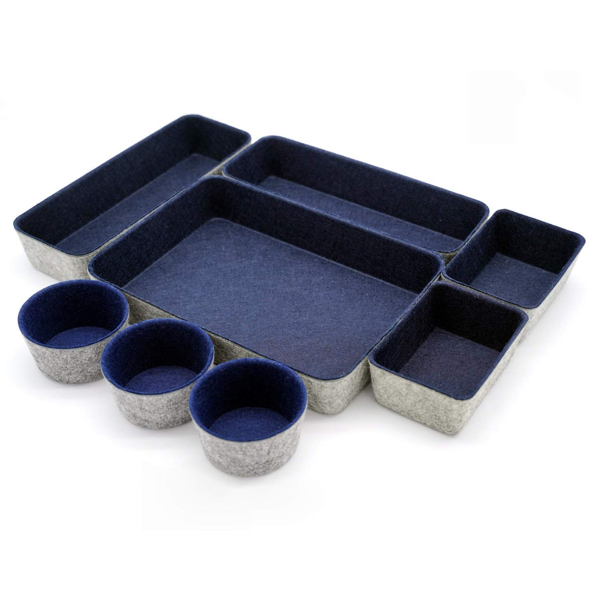 Welaxy 8pc office desk drawer organizer tray felt Storage bins Shallow Navy