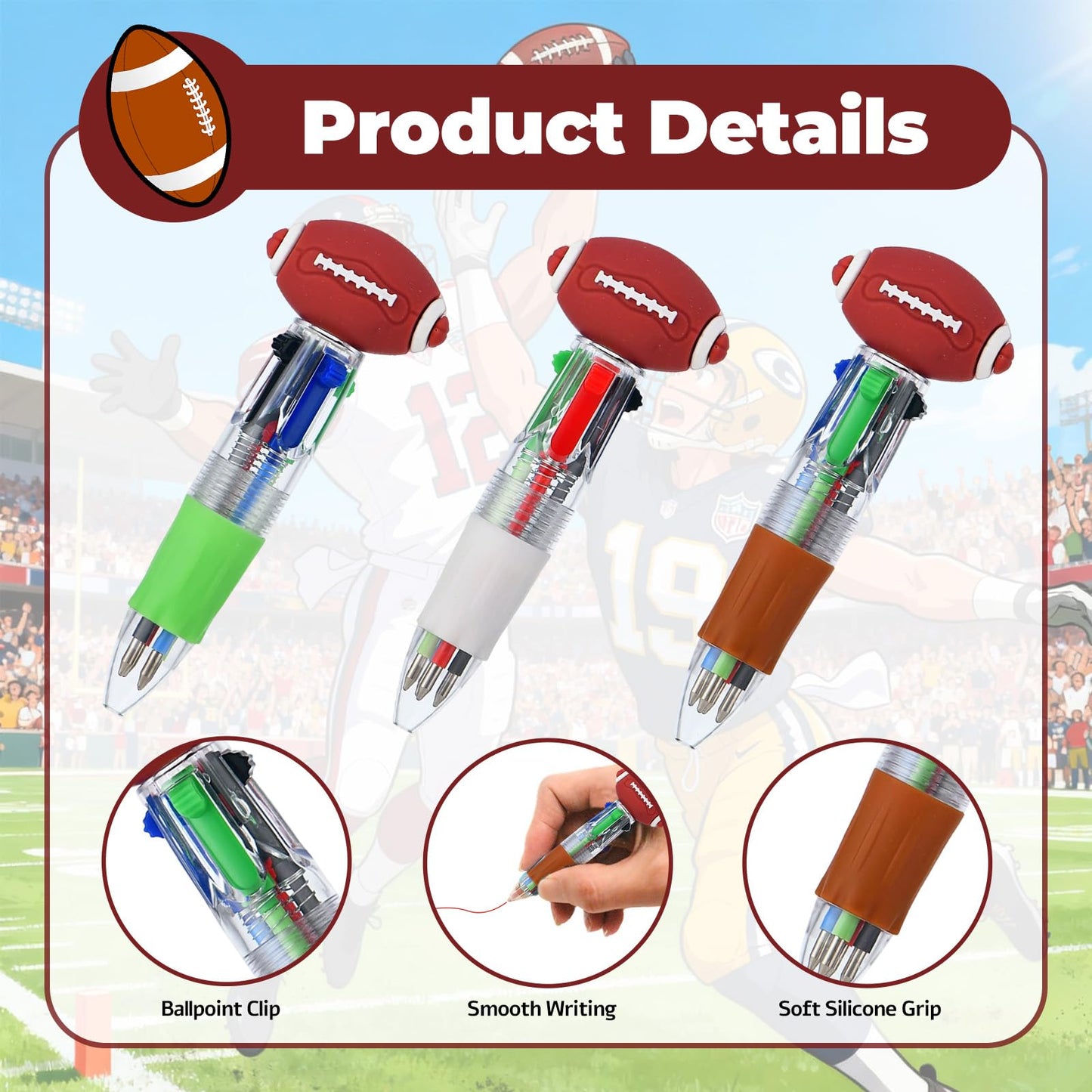 Zhirlyn Football Party Favors Football Pens Multicolor Pen in One Cute Fun 4-in-1 Pens Bulk Cool