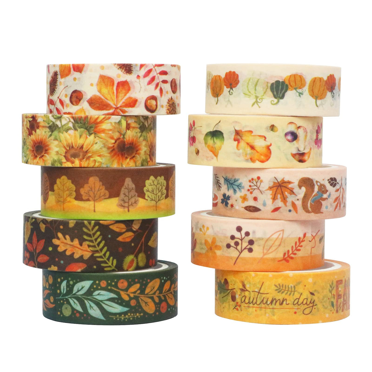 YUBBAEX 10 Rolls Four Seasons Washi Tape Set Yellow Leaves & Flowers Masking Decorative Tapes