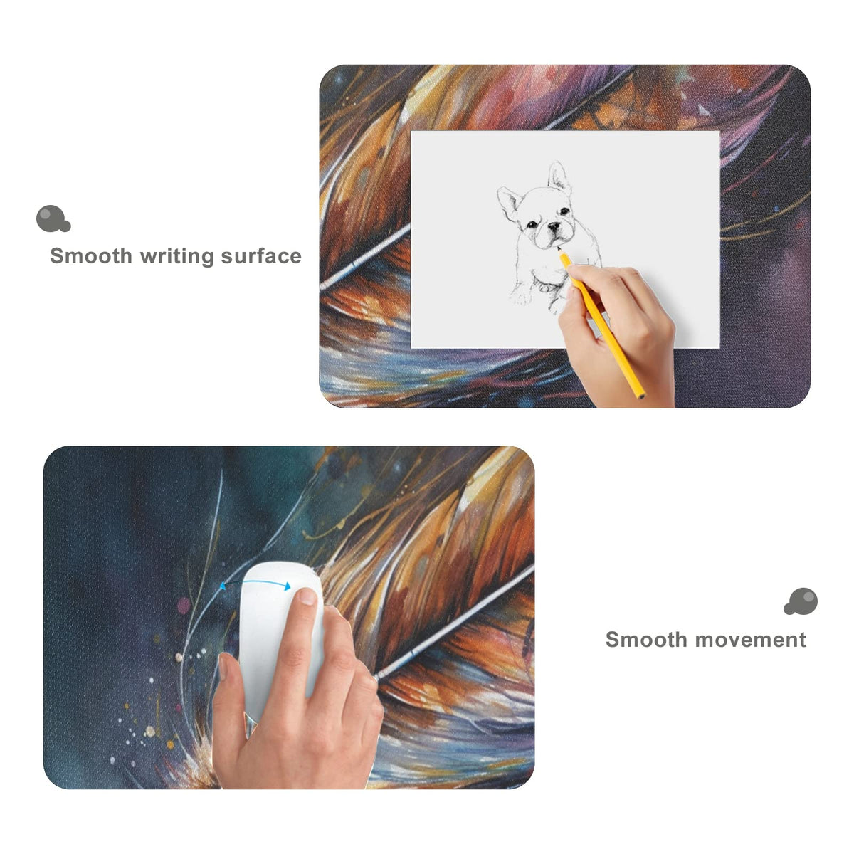 Colorful Feather Mouse Mouse Pad - Non-Slip XL Gaming Mat for Office and Home, 31.5 x 11.8 Inch