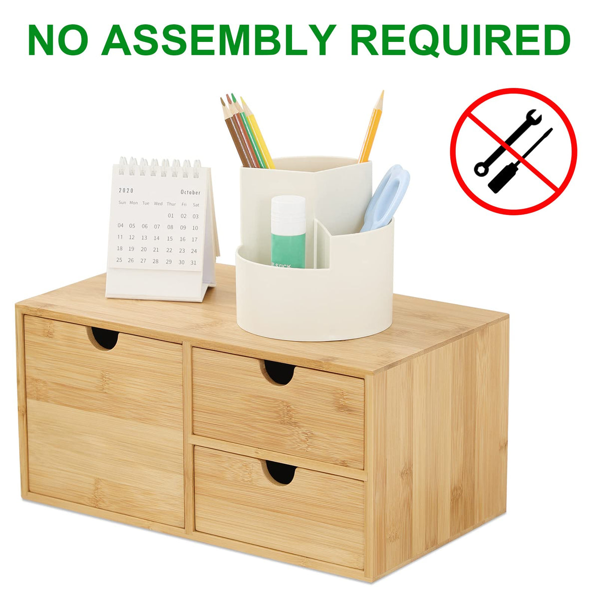 Bamboo Desk Drawer Organizer, Desktop Organizer with Drawers(3 Drawers)