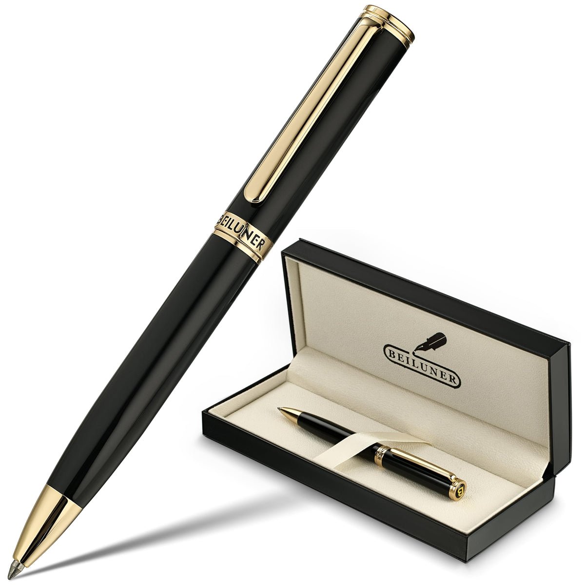 BEILUNER Luxury Gel Pen with 24K Gold Finish, Black Piano Lacquer, Luxury Grade Craftsmanship, Best