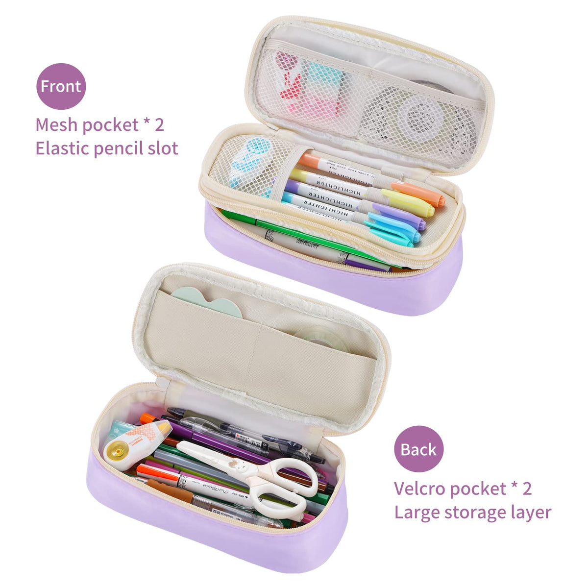 Dugio Large Pencil Case for Girls Kids Teens Big Zipper Pencil Pouch Purple