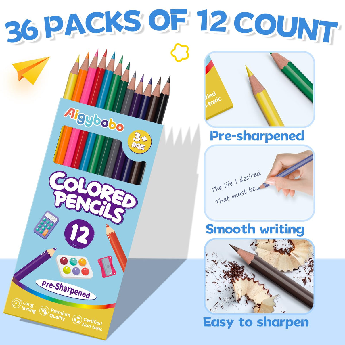 36 Pack Colored Pencils, Color Pencils Bulk for Kids Classroom, 432 Count