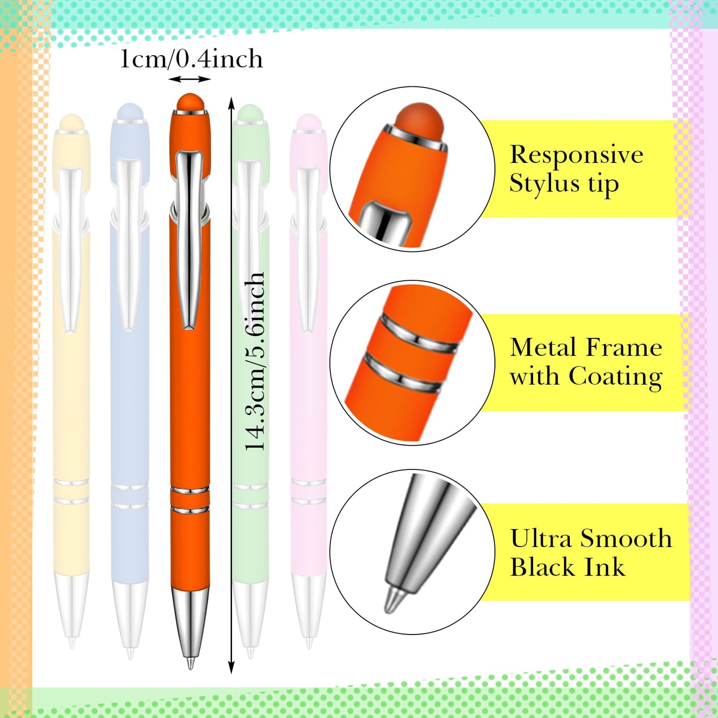 Zonon 38 Pcs Stylus Ballpoint Pens, Metal Rubberized Grip, Chic Colors