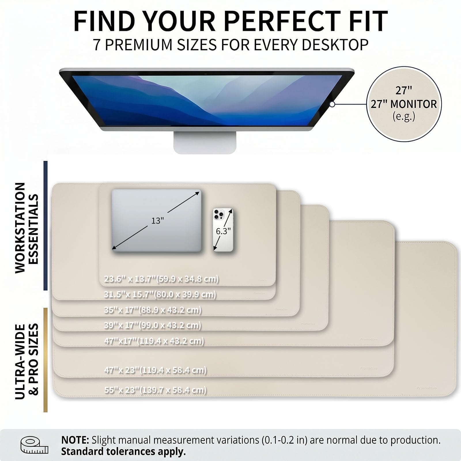 PROMATTOO Large Desk Pad Non-Slip Desk Mat Protector for Keyboard Mouse Waterproof Vegan Leather