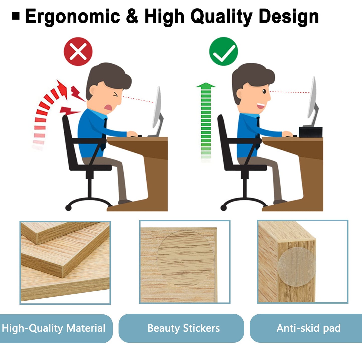 TEAMIX 2-Pack Monitor Stand Riser 20 inch, Wood Desk Computer Shelf, Maple