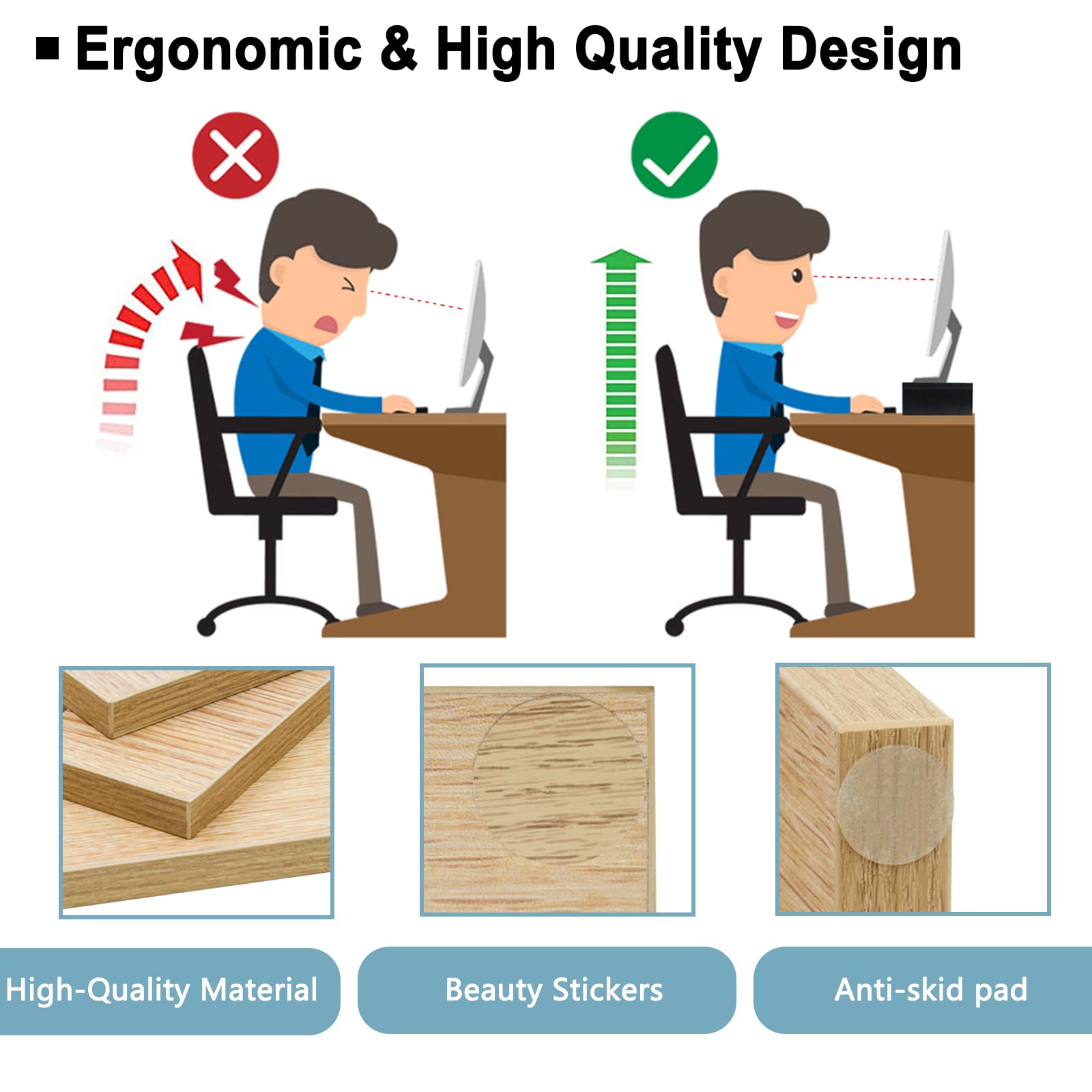TEAMIX 2-Pack Monitor Stand Riser 20 inch, Wood Desk Computer Shelf, Maple