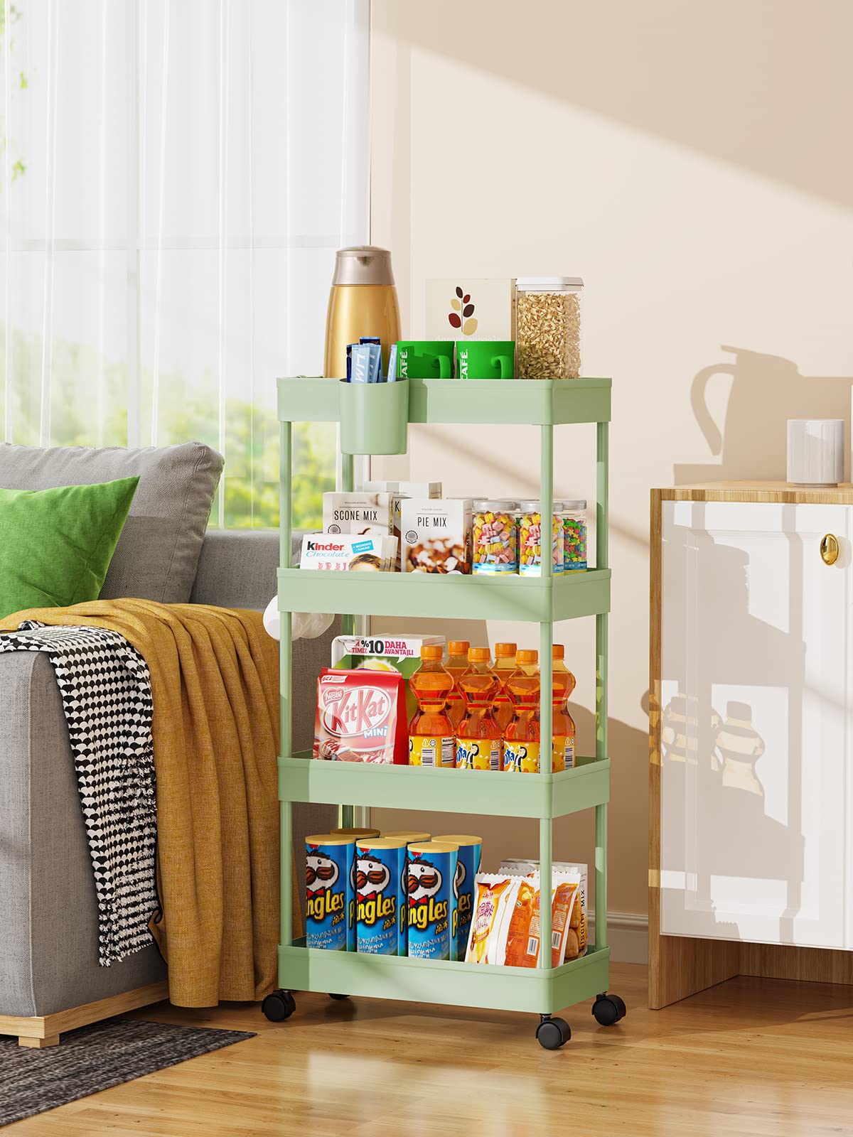 LEHOM Slim Rolling Storage Cart - 4 Tiers Bathroom Organizer Utility Cart