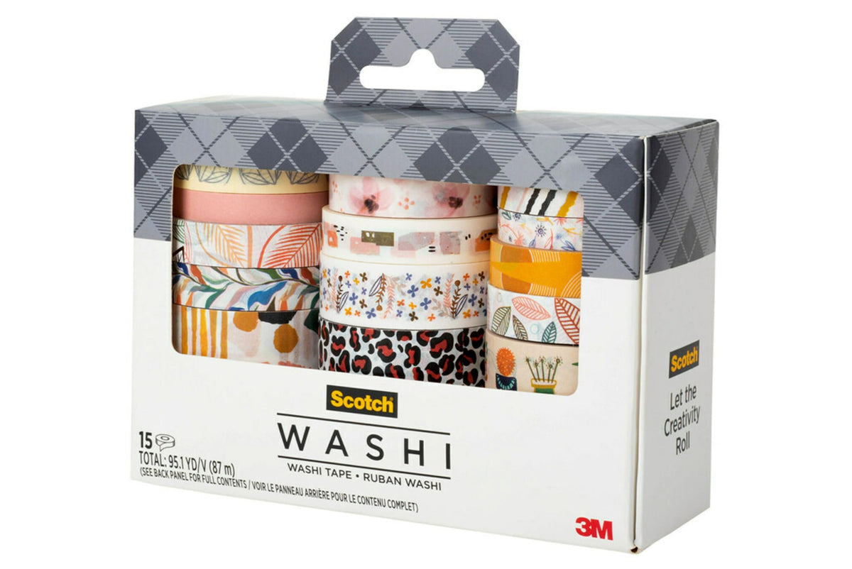 Scotch Washi Tape, Whimsical Design, 15 Rolls, Great for Bullet Journaling, Scrapbooking and DIY